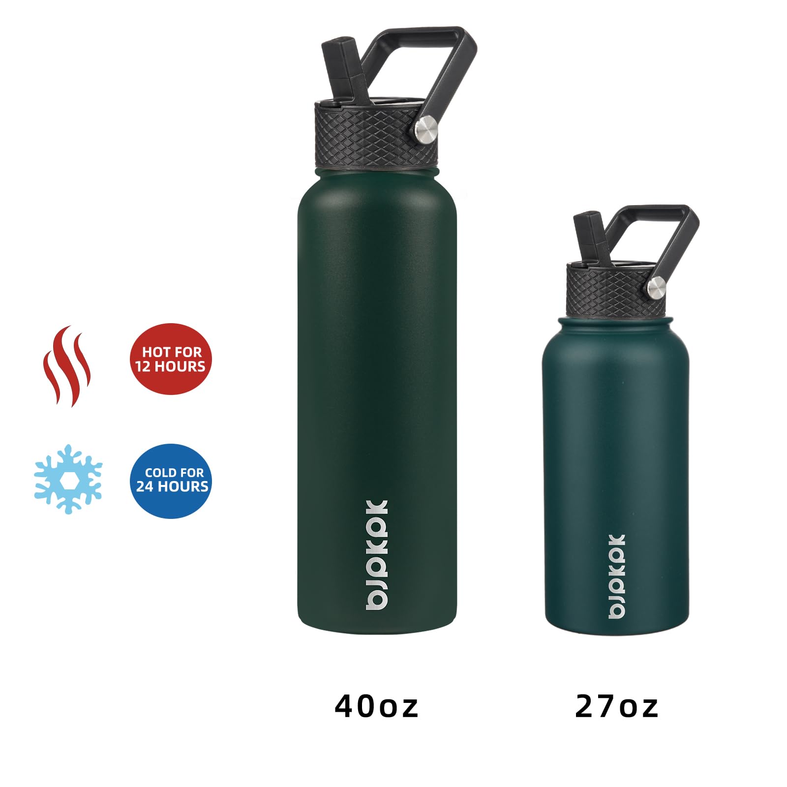 BJPKPK Insulated Water Bottles with Straw Lid, 27oz Stainless Steel Water Bottle with 3 Lids, Leak Proof BPA Free Metal Thermo,