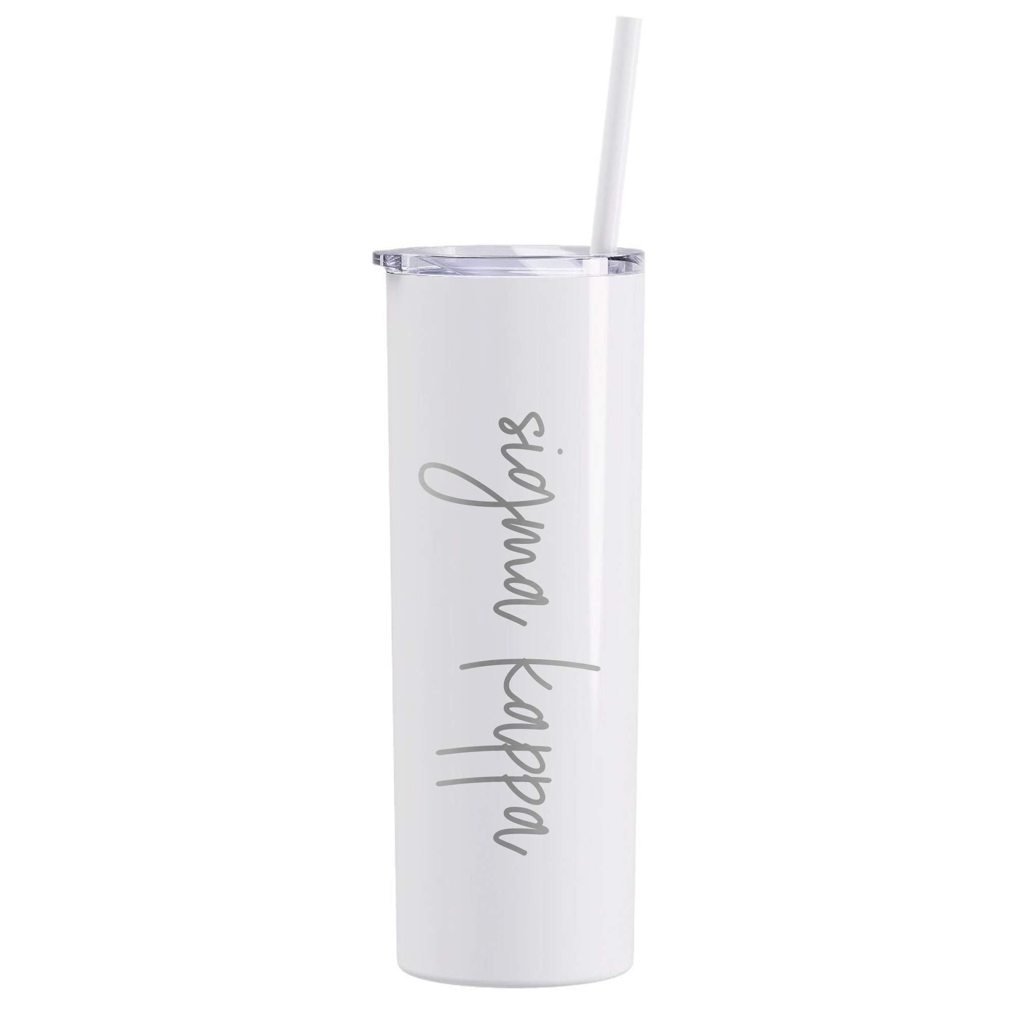 Go Greek Chic Sigma Kappa Laser Engraved Skinny Tumbler With Straw (White)