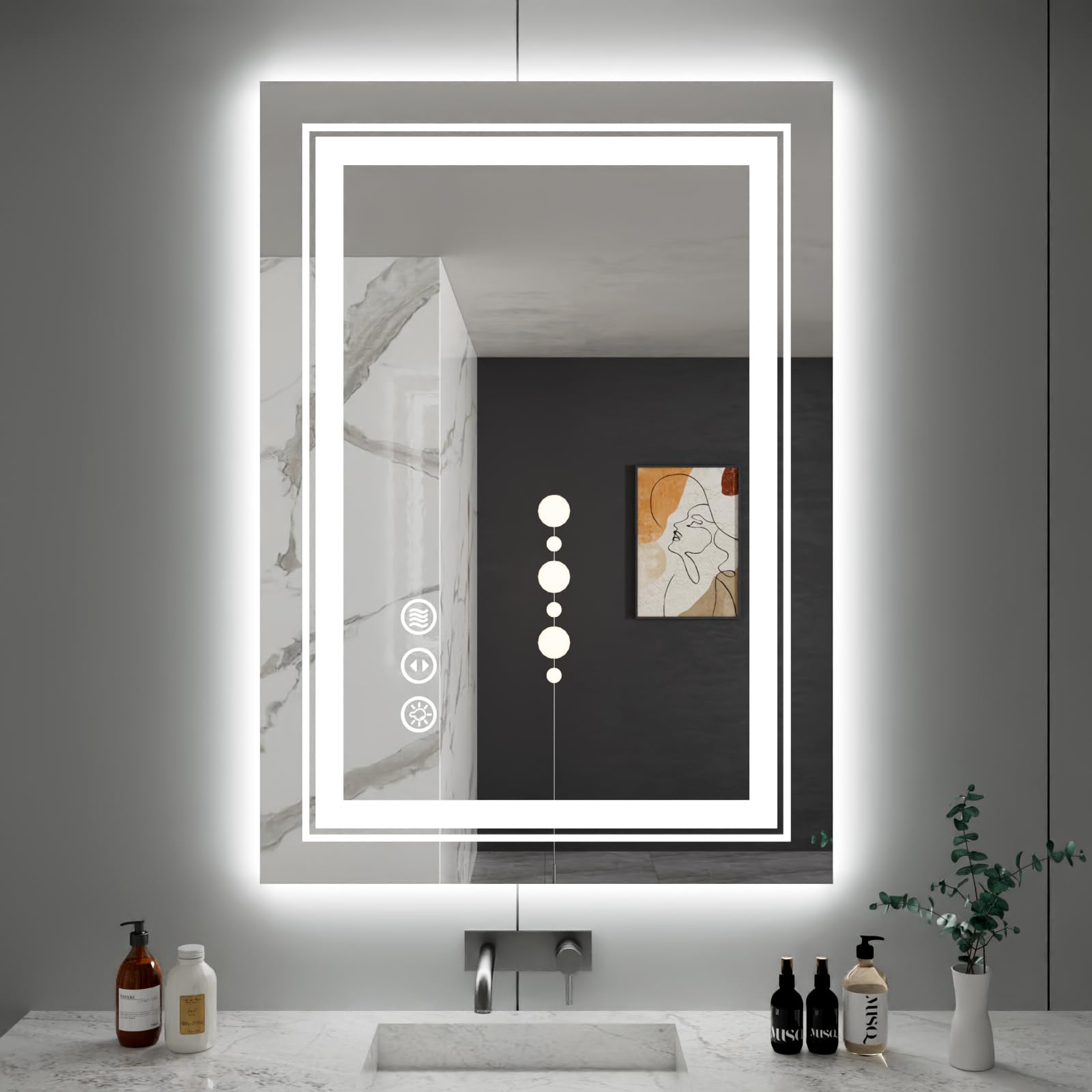 Wtty Led Bathroom Mirror 24''X32'' With Rgb Backlit And 3 Front Light,Stepless Dimmable Led Mirror For Bathroom,Lighted Bathroom