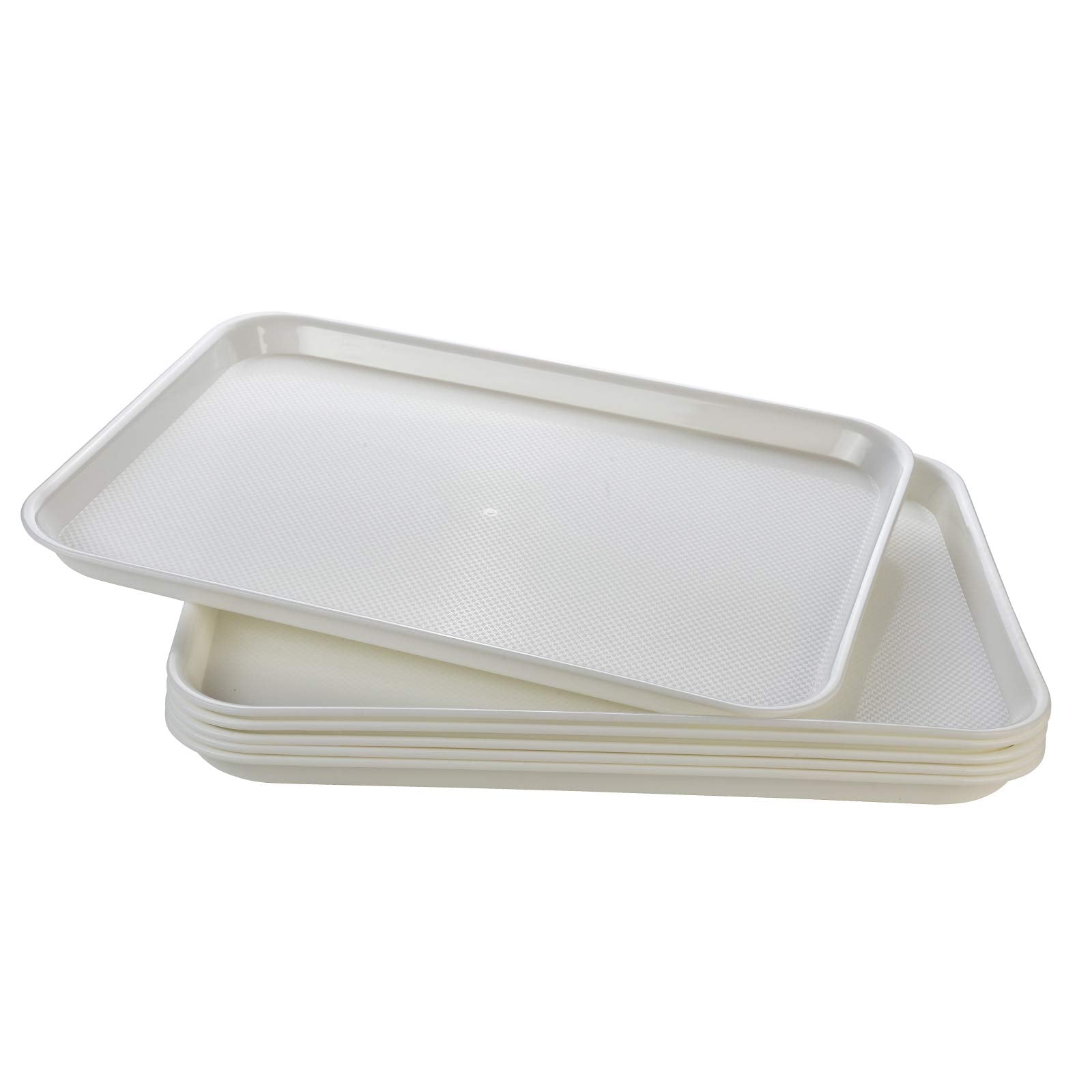 Eslite Rectangular Plastic Serving Trays,Fast Food Serving Cafeteria Trays,17''X13'',Set Of 6(White)