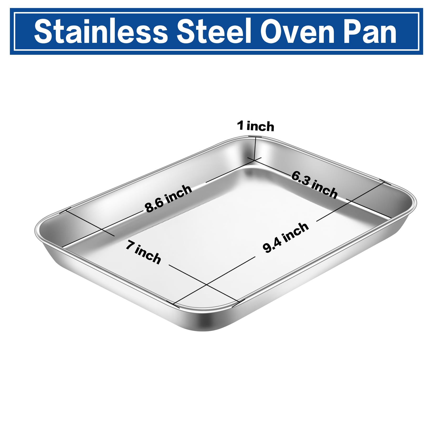 Mini Toaster Oven Tray Pan, P&P Chef Stainless Steel Broiler Pan, Small Rectangle 9''X7''X1'', Non Toxic & Heavy Duty, Easy Clea