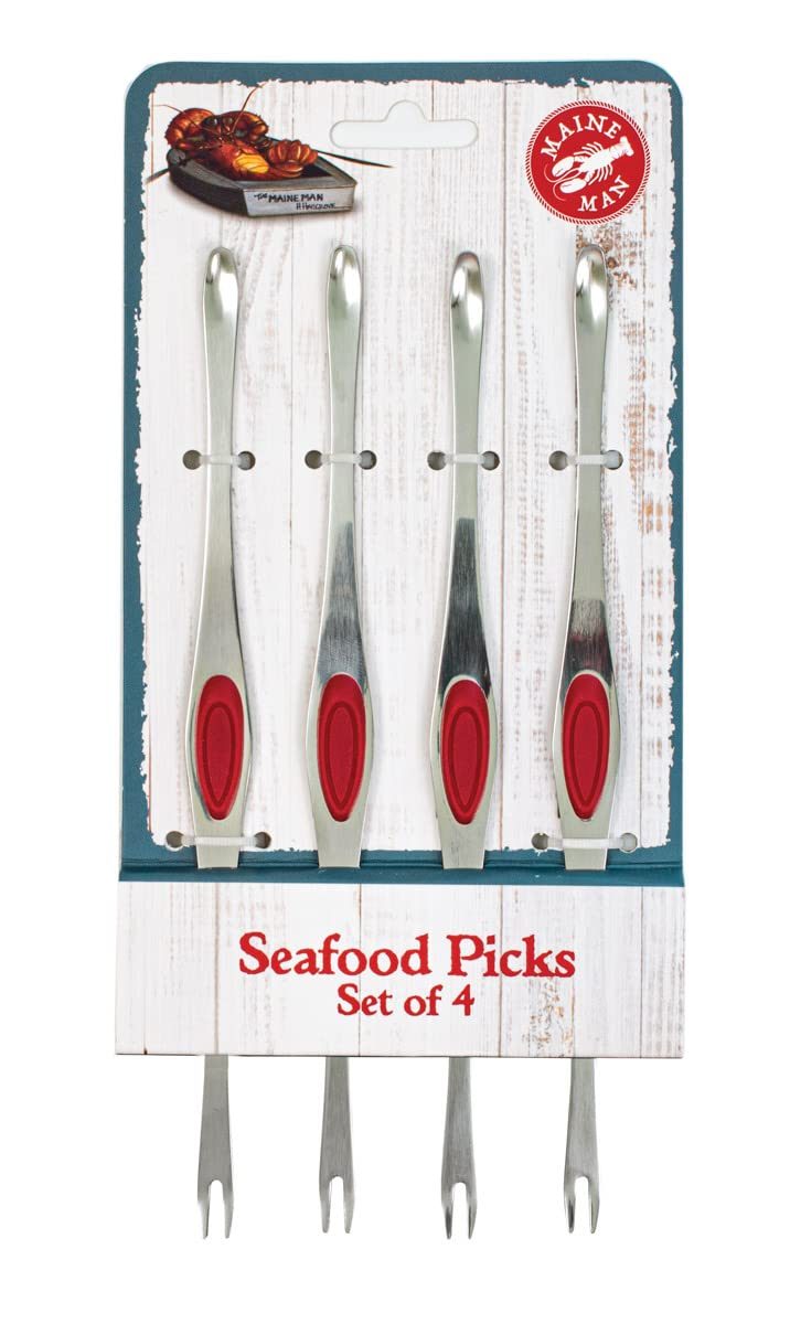 Maine Man Seafood Picks, 18/8 Stainless Steel And Silicone, Set Of 4