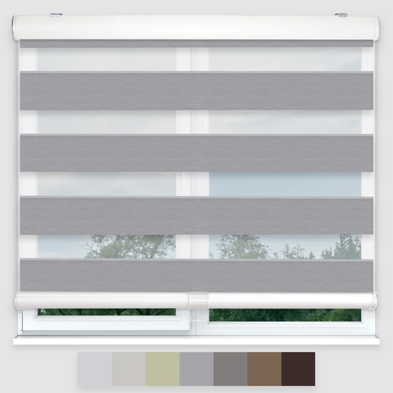 FOIRESOFT Cordless Custom Blackout Zebra Roller Shades and Blinds for windows [Bonita, Grey, W 34 x H 64 inch] Dual Layer Sheer 