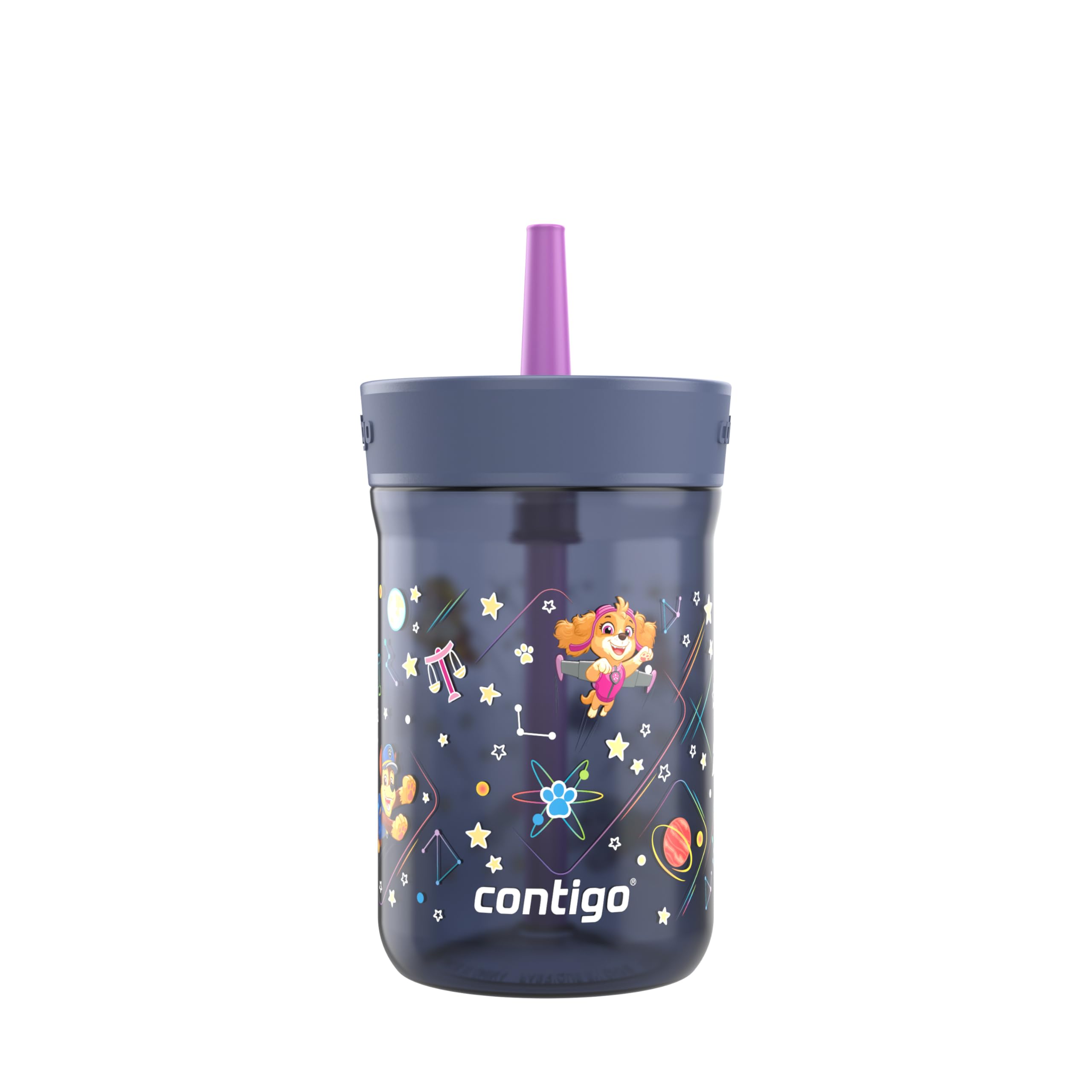 Contigo Kids Leighton Spill-Proof Paw Patrol Tumbler with Straw, 14oz, Space Zodiac, Purple