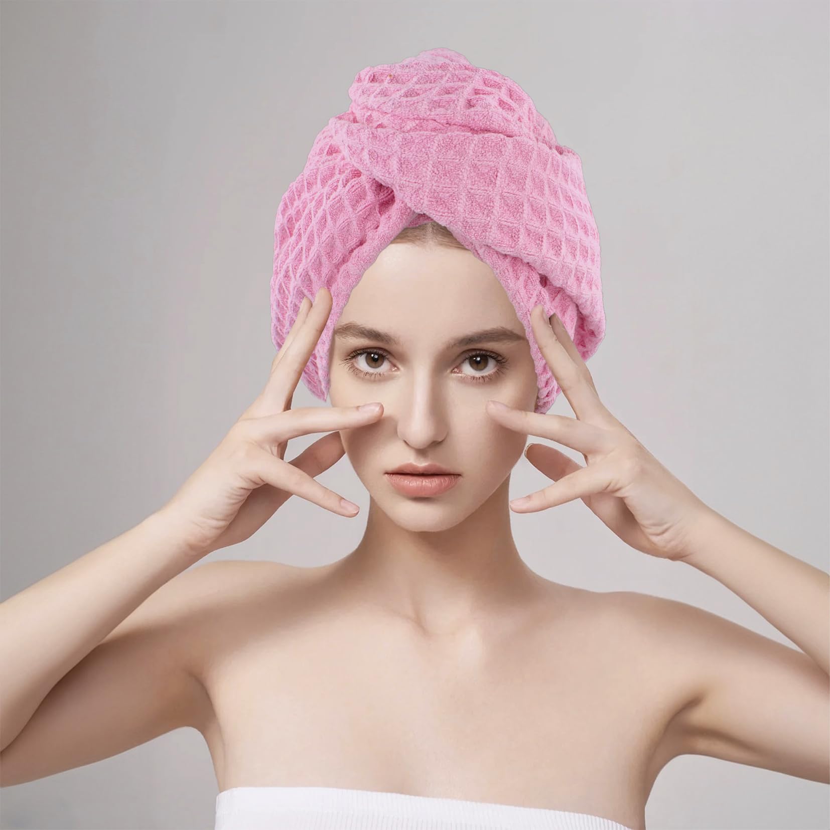MaopaoBeauty Microfiber Waffle Weave Hair Towel - Quick Dry, Super Absorbent for Long, Curly & Thick Hair - Pink