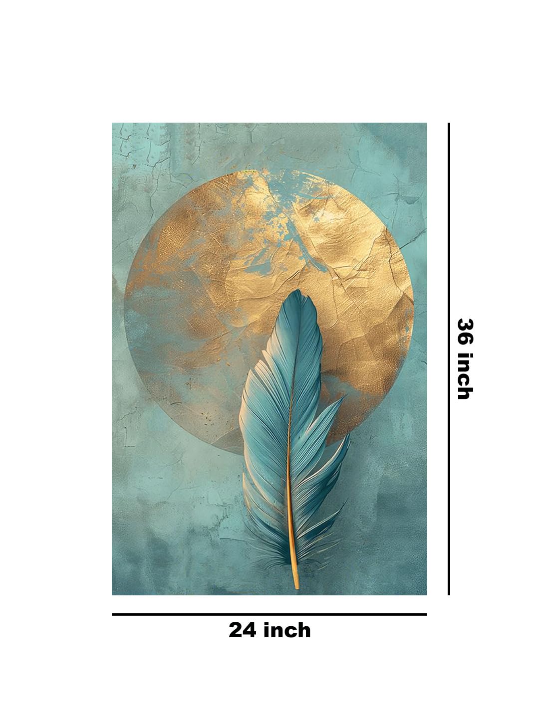 999Store Feather Canvas Painting With Gold And Turquoise Accents - Modern Wall Art For Elegant Interiors(24X36 Inch_ Canvas) Flp