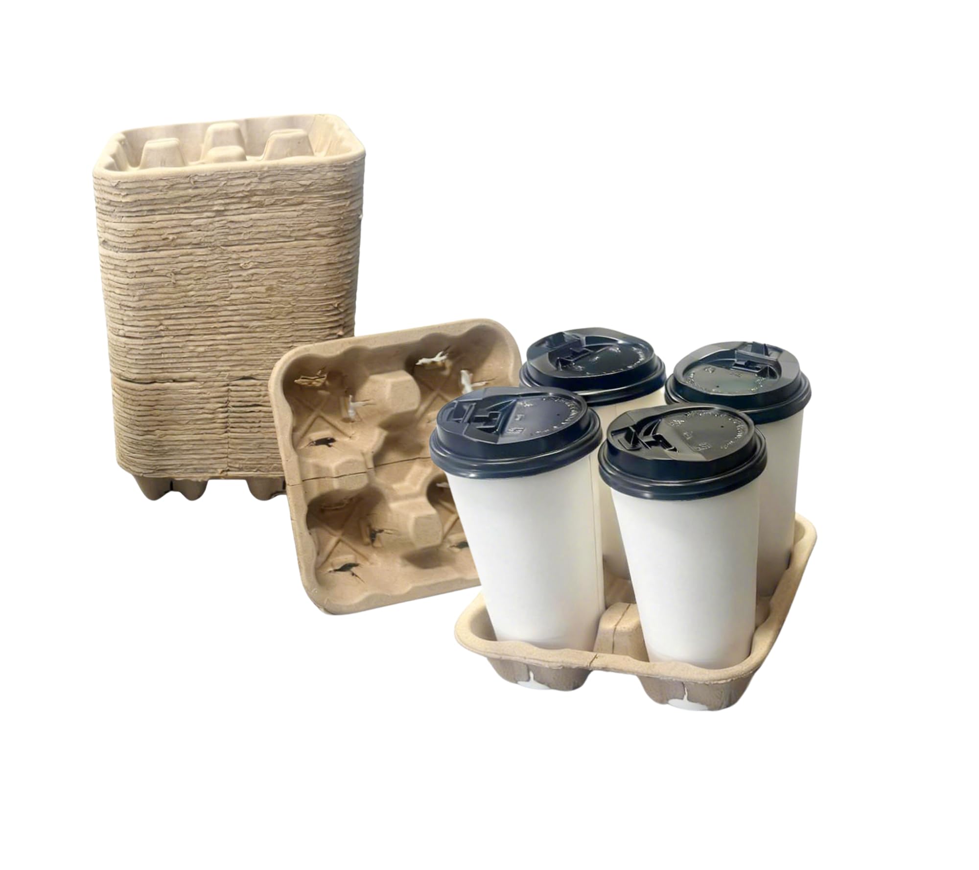 Tearable 4 to 2 Disposable Cup Drink Carrier Tray, 50 Pack, Pulp Fiber Cup Holder for 824 oz Cup, Hot & Cold Delivery Takeout