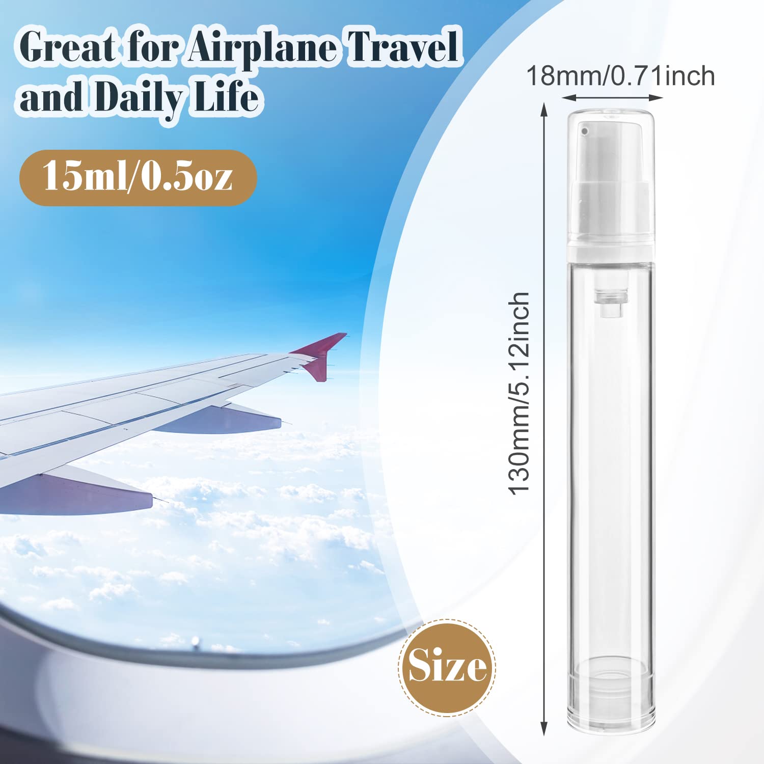 20Pcs 15Ml/0.5Oz Airless Pump Bottle Refillable Plastic Airless Vacuum Dispenser Portable Clear Cosmetic Sample Vial Container J