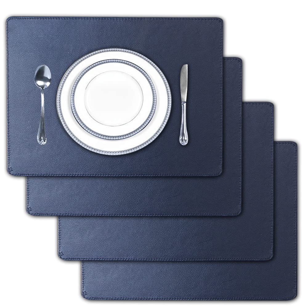 Faux Leather Placemats For Dinner Table - Pack Of 4 (Blue (Plain))