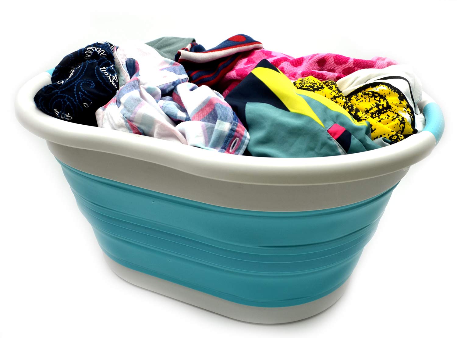 Sammart 36L (9.5 Gallon) Collapsible Plastic Laundry Basket - Oval Tub/Basket - Foldable Storage Container/Organizer - Portable