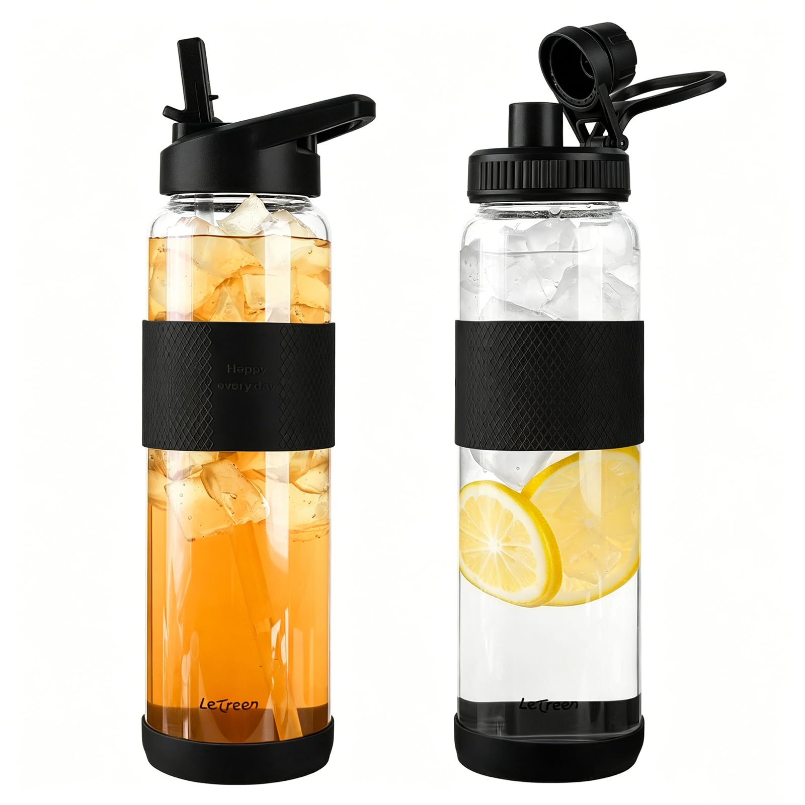LETREEN 32 oz Glass Water Bottle with Straw and Handle, 1 Pack