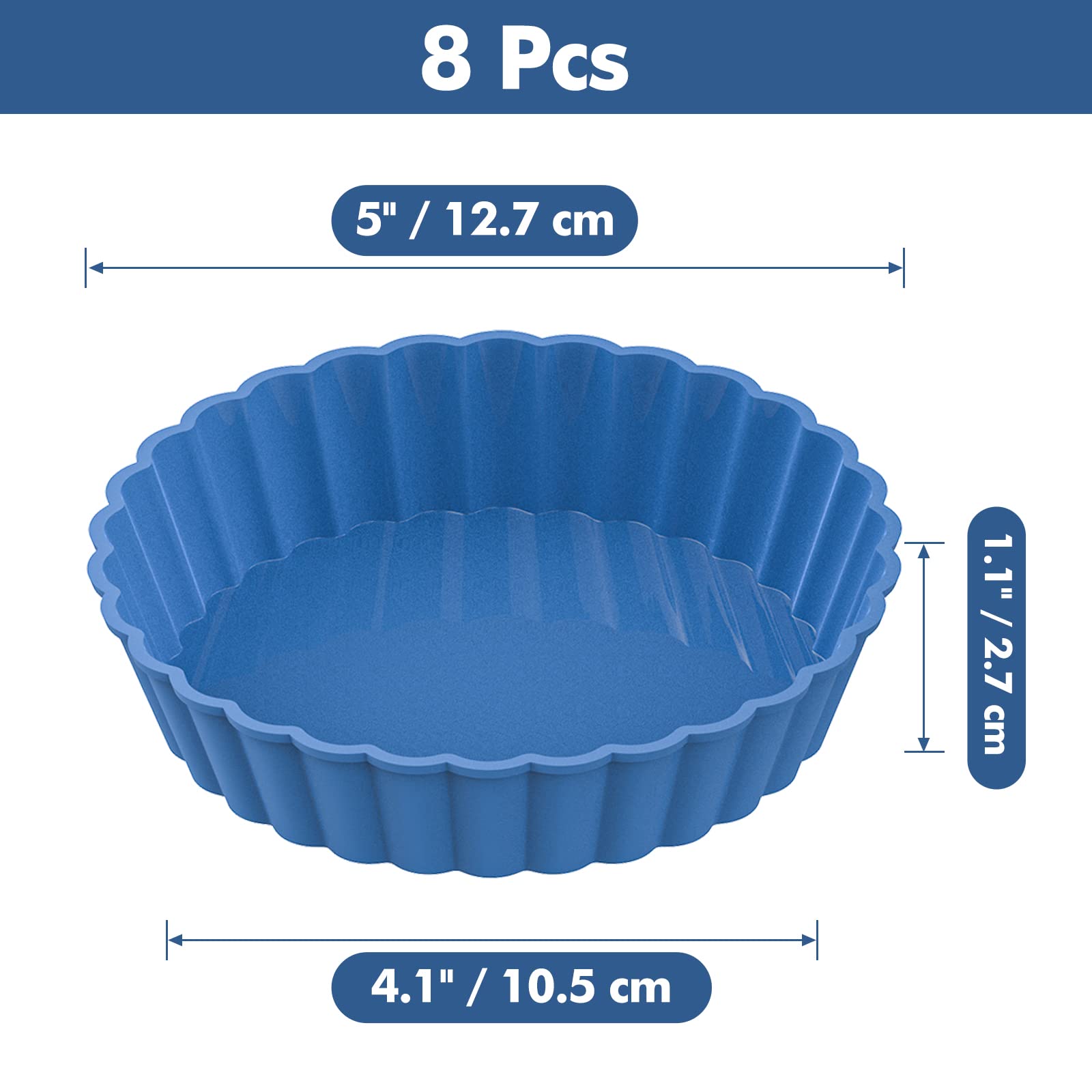Webake 8 Pack Silicone Tart And Pie Molds, 5 Inches Silicone Round Mold Individual Small Fluted Cake Pans Mini Quiche Tart Pans