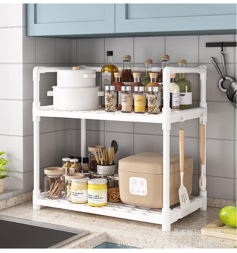 Expandable 2 Tier Ss Kitchen Shelf Organizer Countertop Rack Space Saving Kitchen Free Standing Rack For Cosmetics, Stationary A