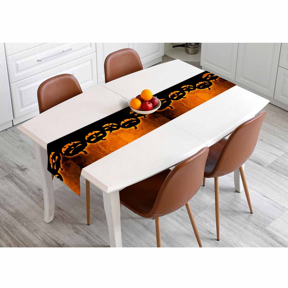 Hosnye Table Runner Halloween Evil Pumpkin,Cotton Linen Table Runner Decoration For Kitchen Family Dinner Table Holiday Party Fa