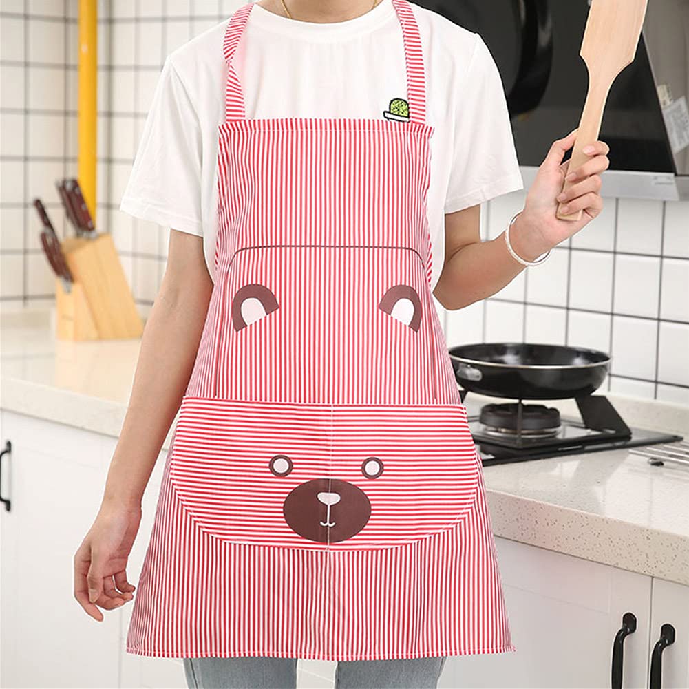 Pwshymi Cute Cartoon Style Striped Kitchen Cooking Apron, Polyester Apron With Pockets, Protect Clothes From, Adjustable Rope Fi