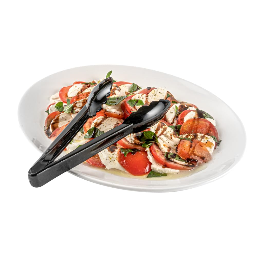Restaurantware 9 Inch X 3 Inch Kitchen Tongs 1 Scalloped Edges Serving Tongs - Dishwasher-Safe Reusable Black Plastic Tongs For