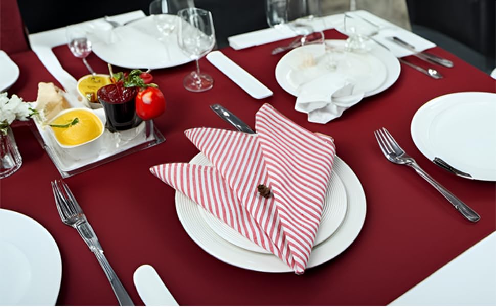 Infei Plain Striped Cotton Linen Blended Dinner Cloth Napkins - Set Of 12 (17 X 17 Inches) - For Events & Home Use (Red)