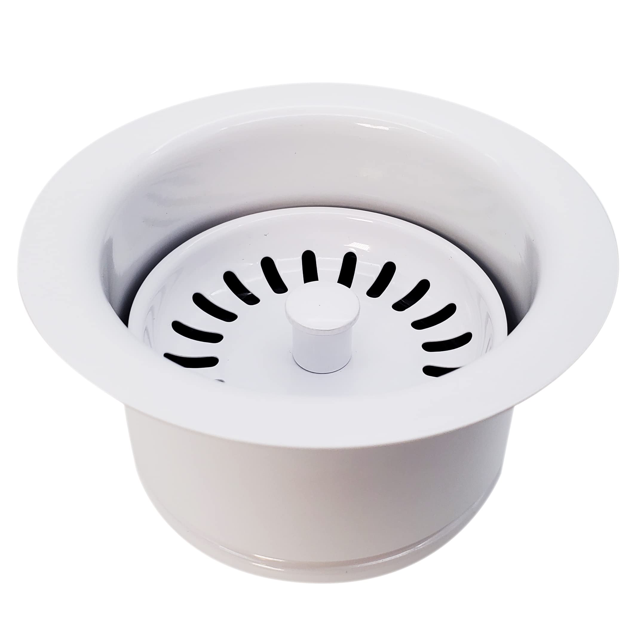 Westbrass D2082S-50 3-1/2'' Extra-Deep Collar Kitchen Sink Waste Disposal Flange & Strainer Stopper, Powder Coat White