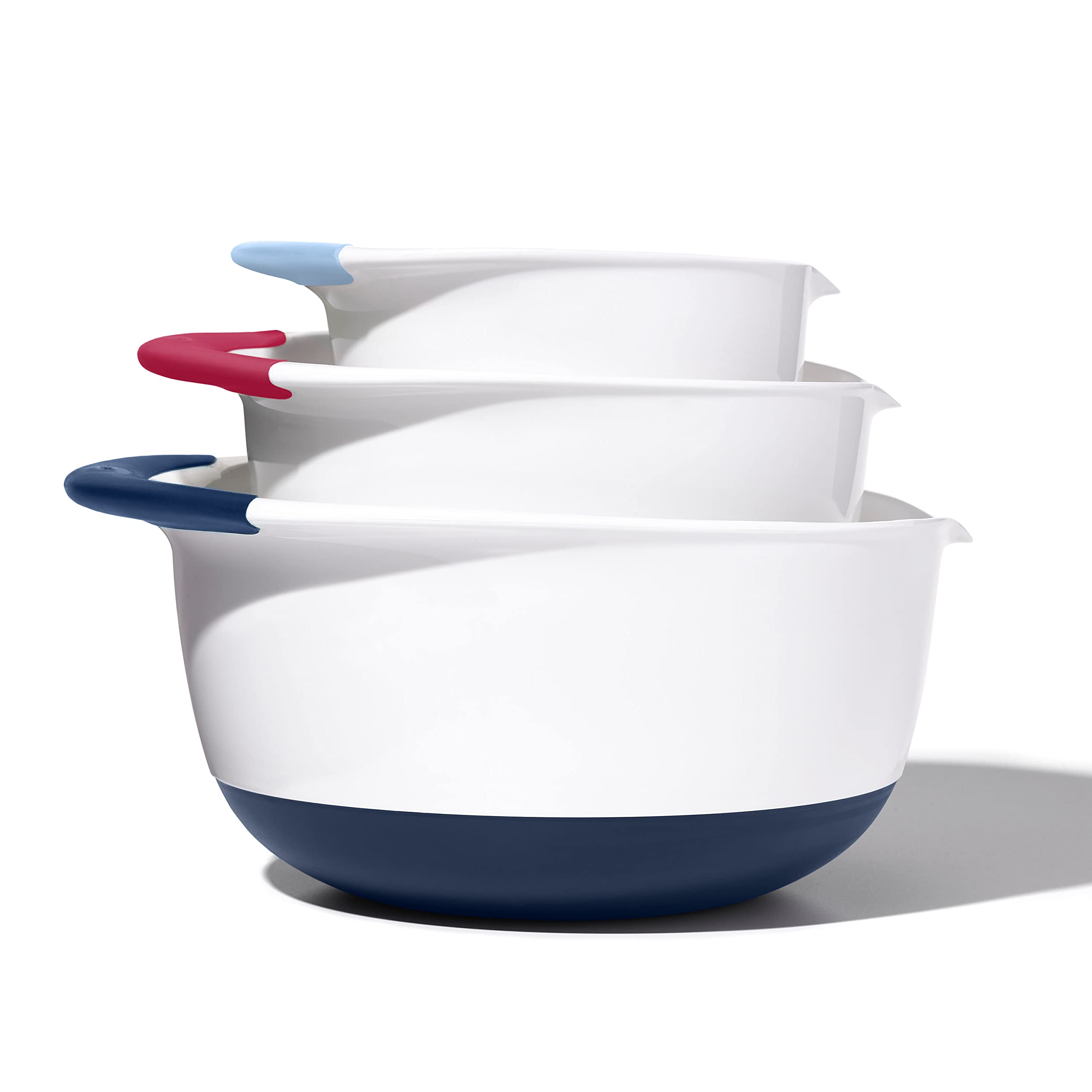 Oxo,Plastic Good Grips 3-Piece Mixing Bowl Set - Blueberry, Jam & Seltzer Handles,4.7 Liters, Large