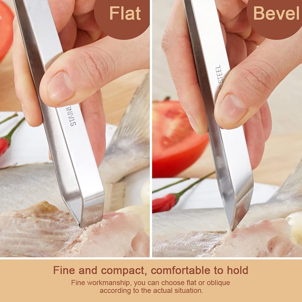 SelfTek Stainless Steel Fish Bone Tweezers Set, 5-Pack, Precision Tongs with Serrated Tips for Cooking and Styling Sea Food, Silver