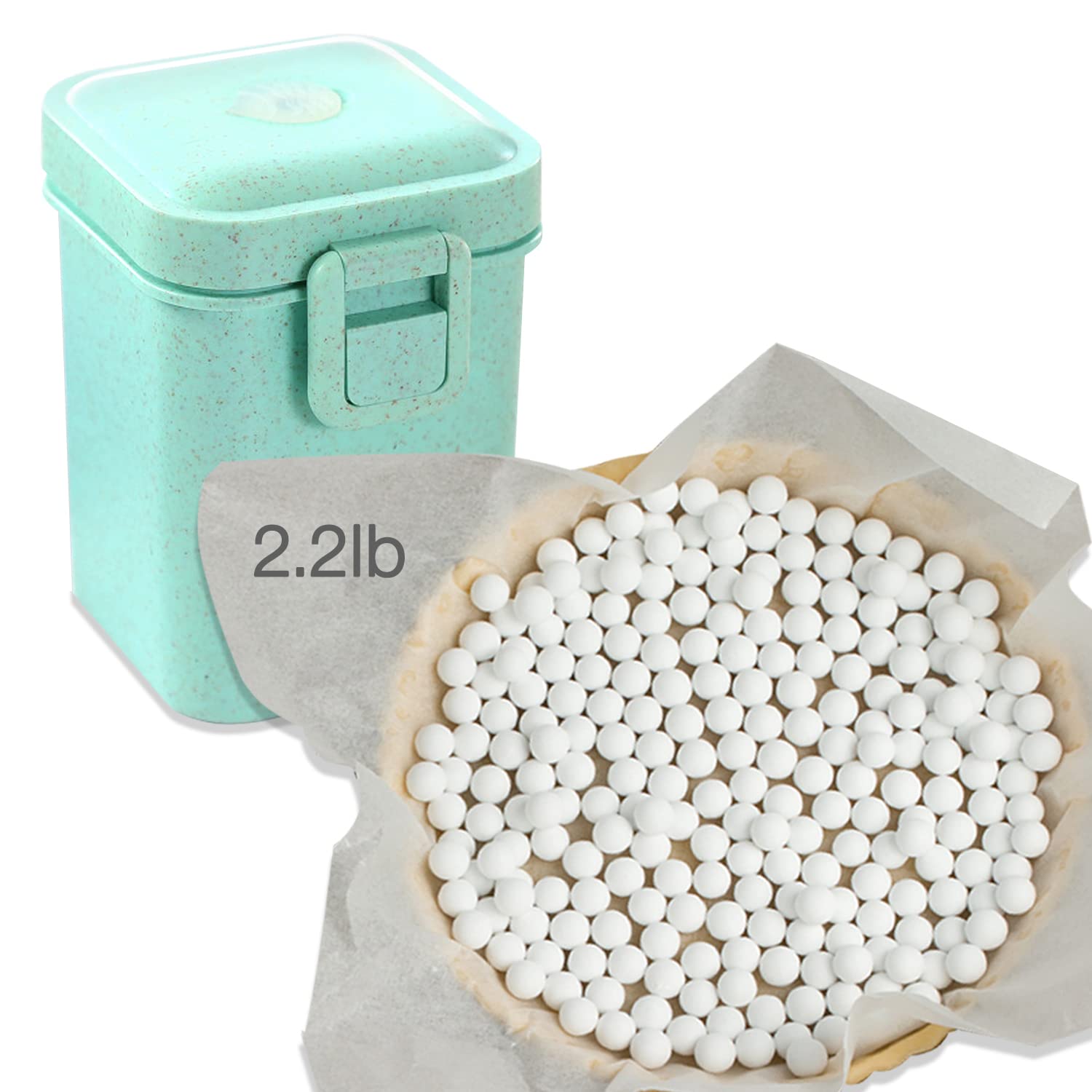 2.2Lb Ceramic Pie Weights Baking Beans Pie Crust Reusable 10mm Weights Natural Ceramic Stoneware with Wheat Straw Container (35 