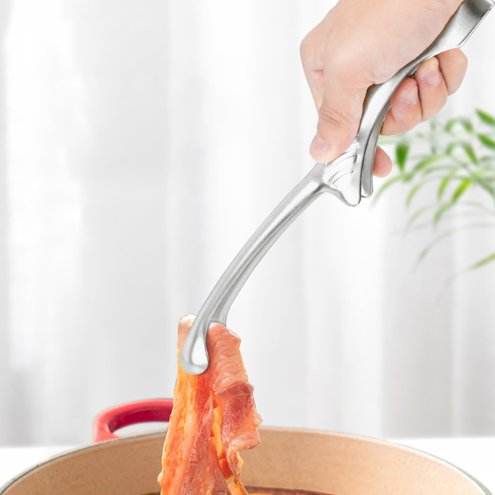 Yrmj 2 Pieces Stainless Steel Grill Tongs For Korean And Japanese Bbq Clean & Convenient Use,Non-Slip Serrated Tips,Ideal For Co