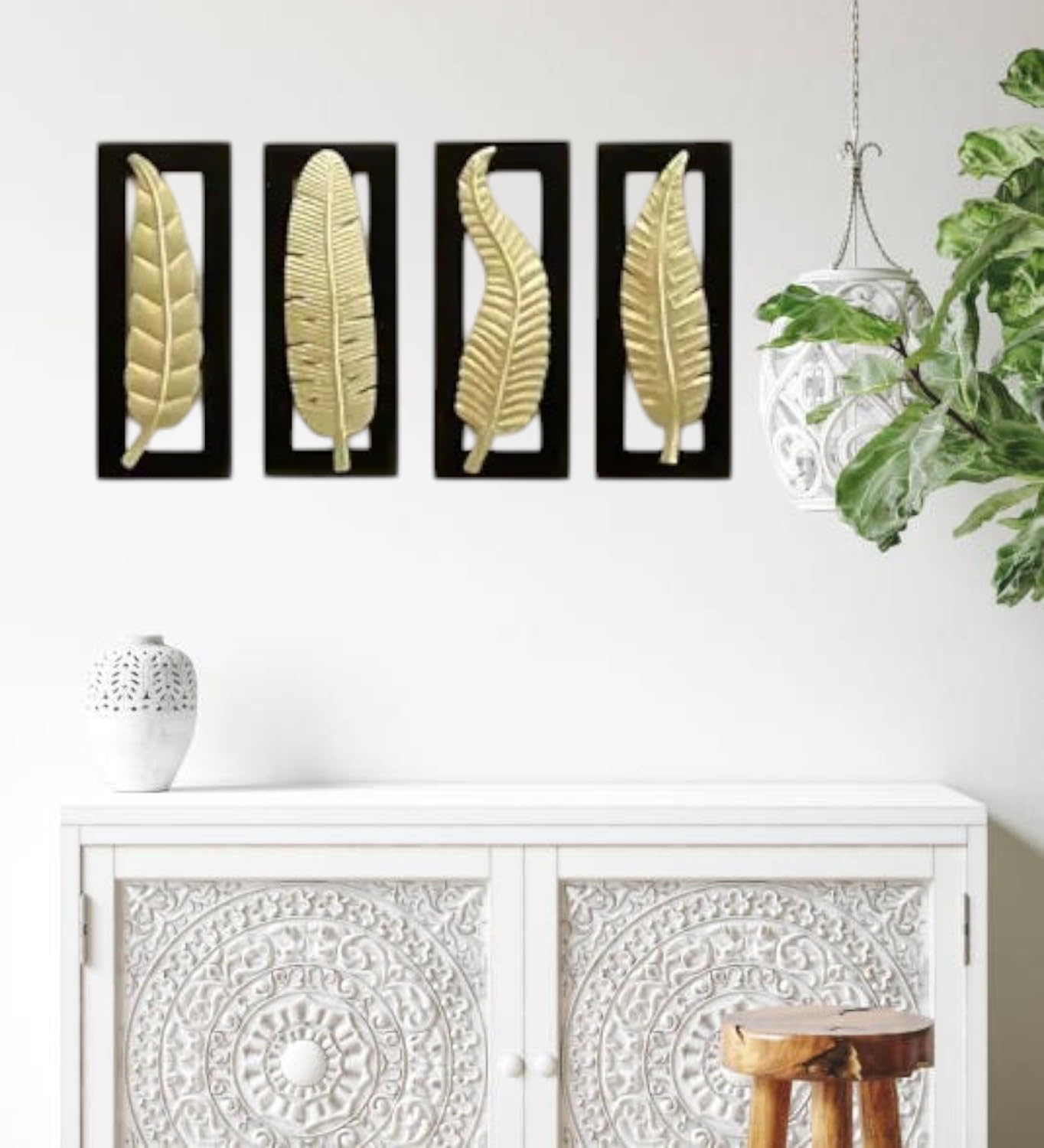 vedas Gold Metal & MDF Vantara Leaf Wall Decor Hanging & Mounted Sculpture Home Decoration Perfect for Living Room/Hotel/Restaur