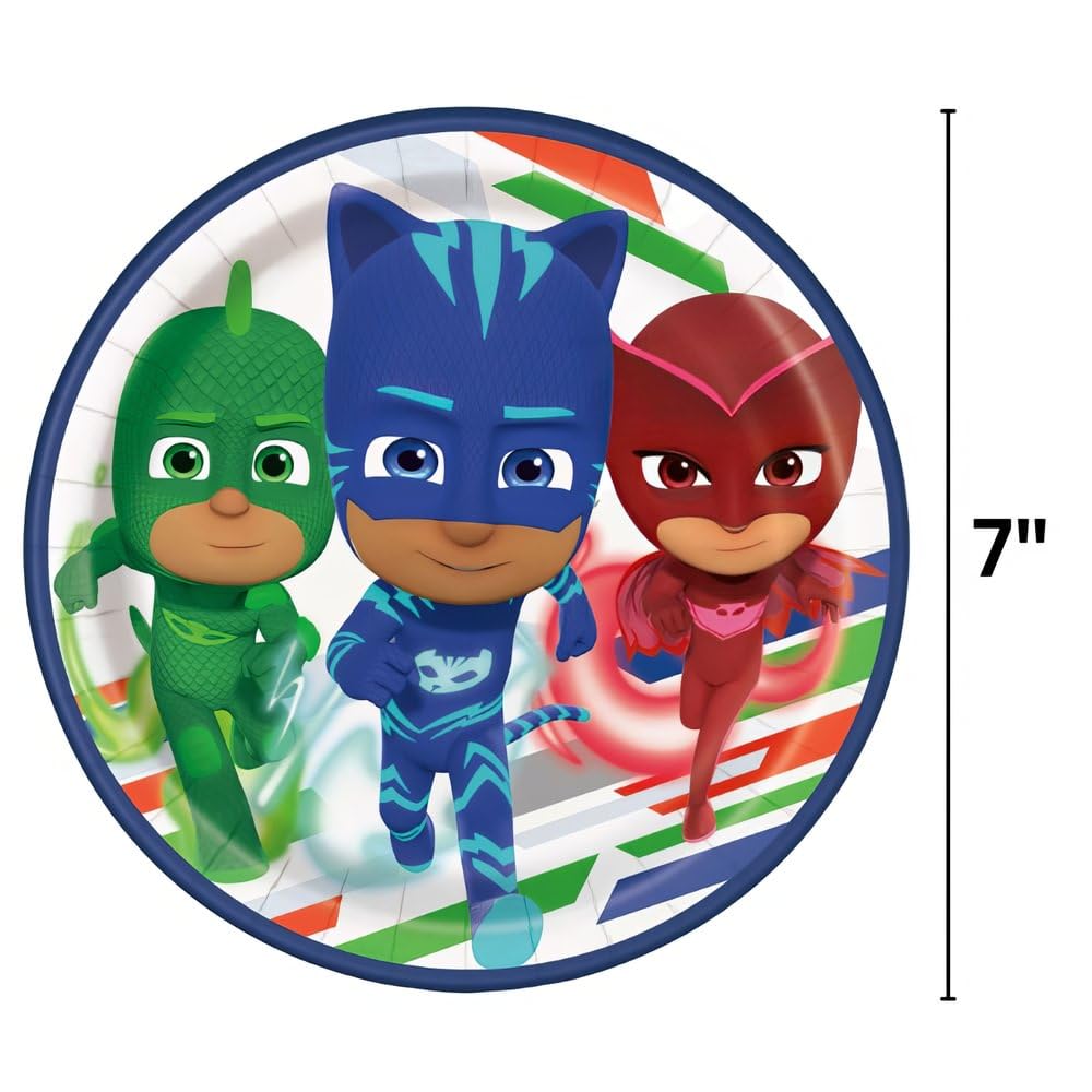 Unique Industries Pj Masks Party Premium Multicolor Round Dessert Paper Plates - 7'' (8 Ct) | Disposable & Eco-Friendly Tablewar