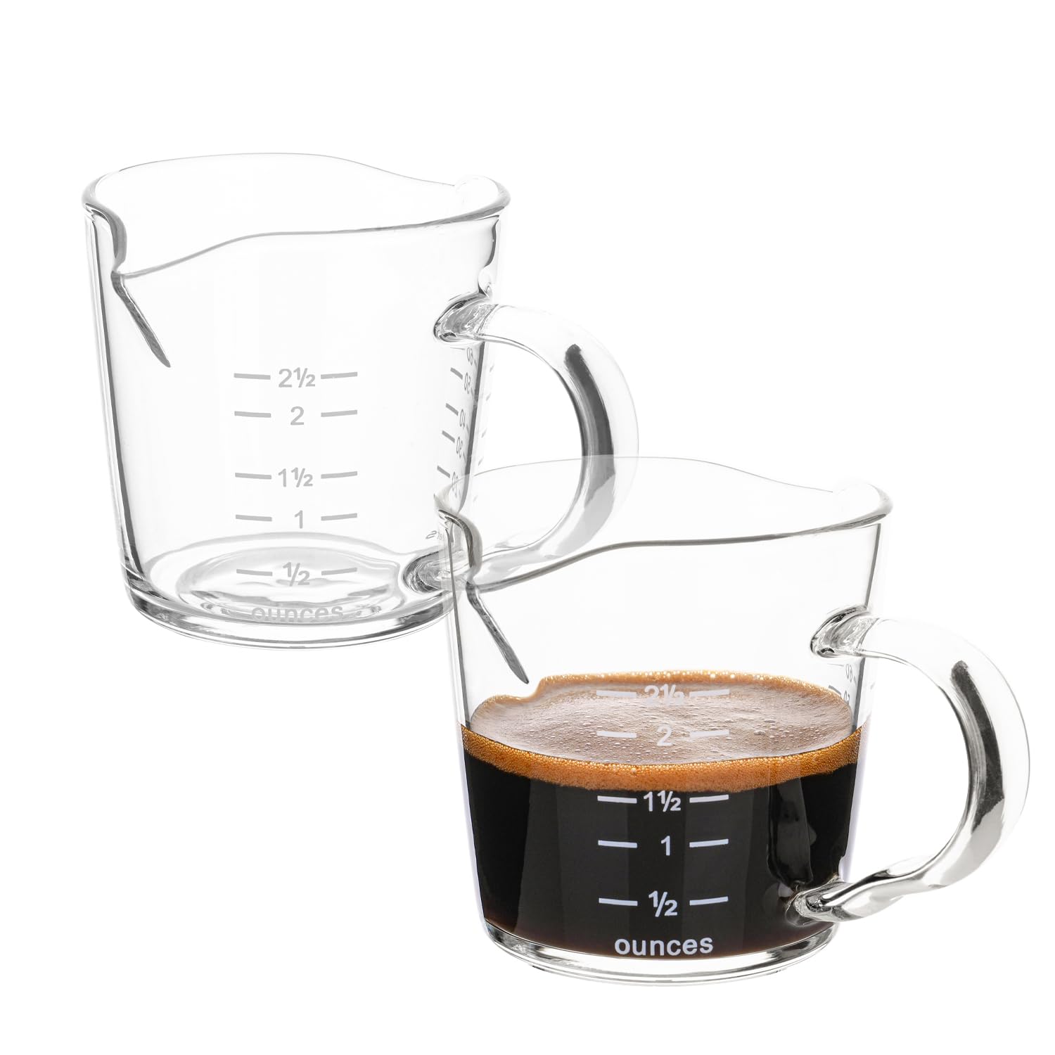 BCnmviku Espresso Shot Glass 3-Ounce Triple Pitcher Barista Double Spouts With Pouring Handle (2 Pack)