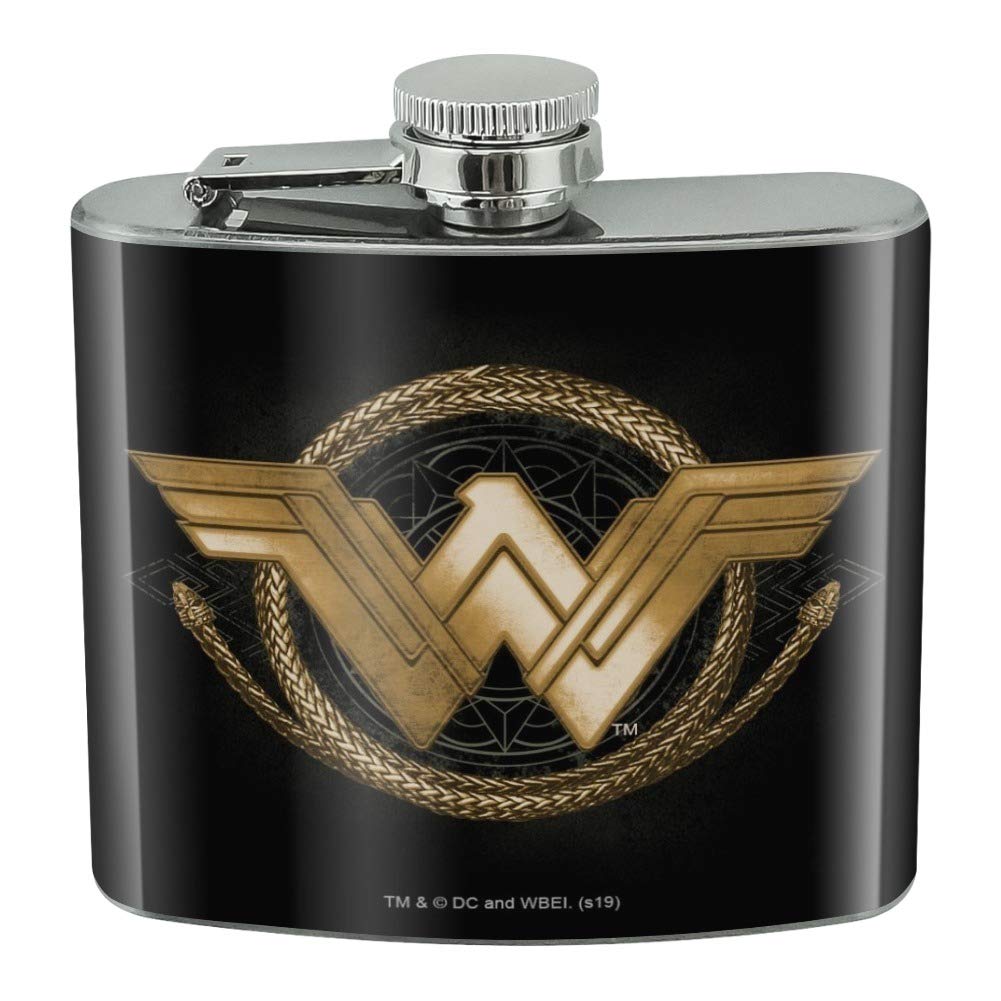 Wonder Woman Movie Golden Lasso Logo Stainless Steel 5Oz Hip Drink Kidney Flask