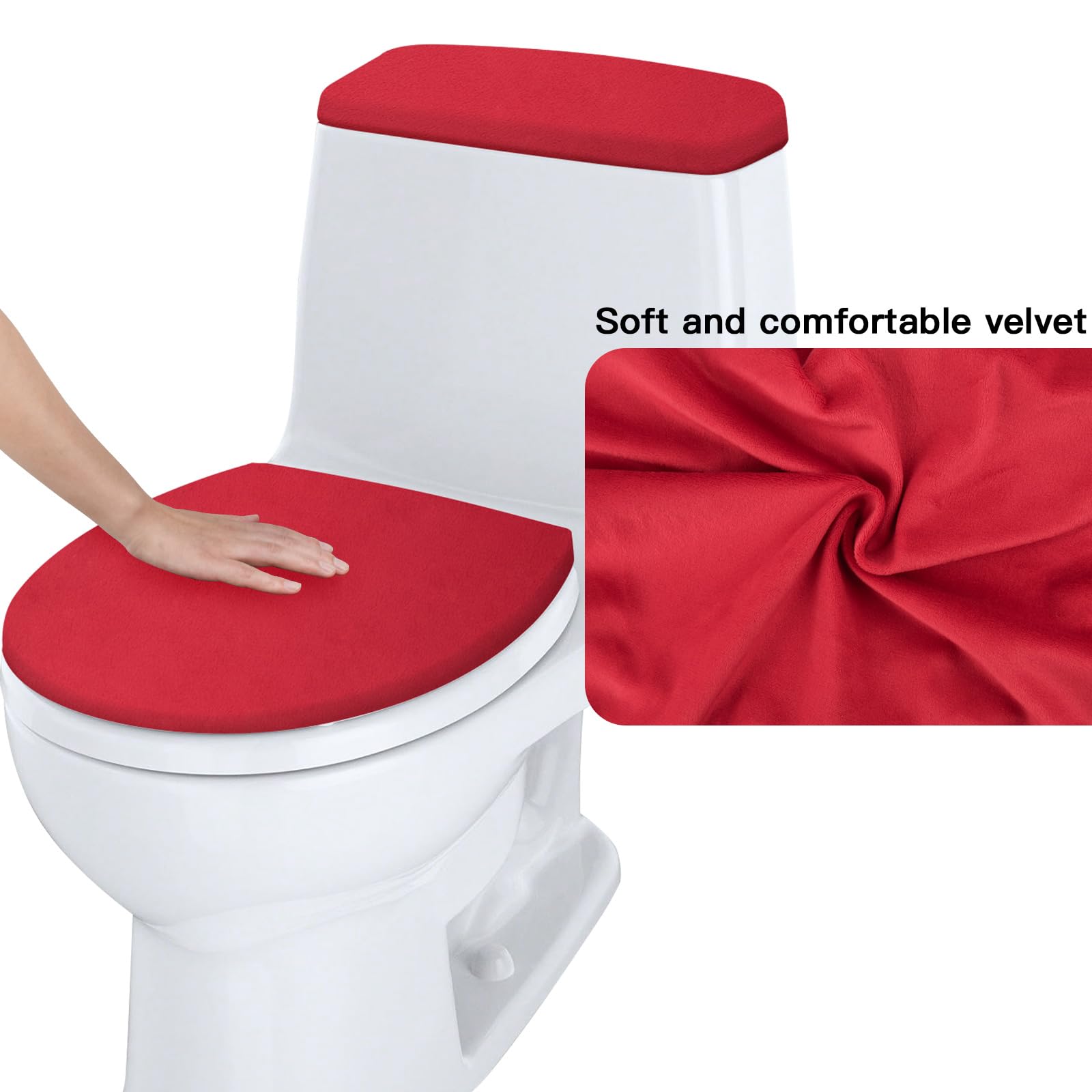 Toilet Lid Cover And Toilet Tank Lid Cover Replacement Toilet Cover With Elastic Bottom For Bathroom Decor Accessories (Red)