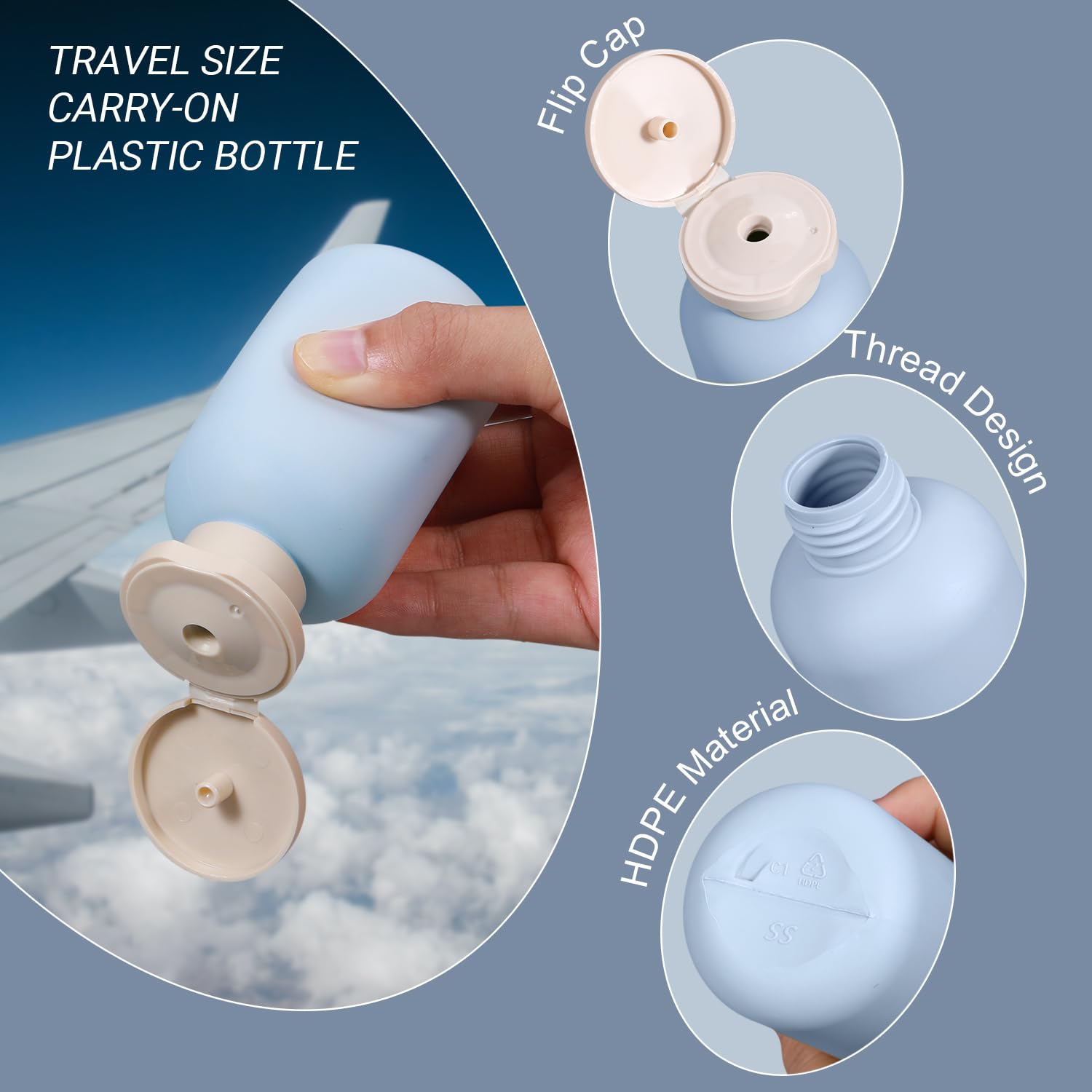 Umetass Travel Shampoo Bottle, Empty Plastic Squeeze Bottles 3.4Oz With Flip Cap, Lotion Container For Toiletries