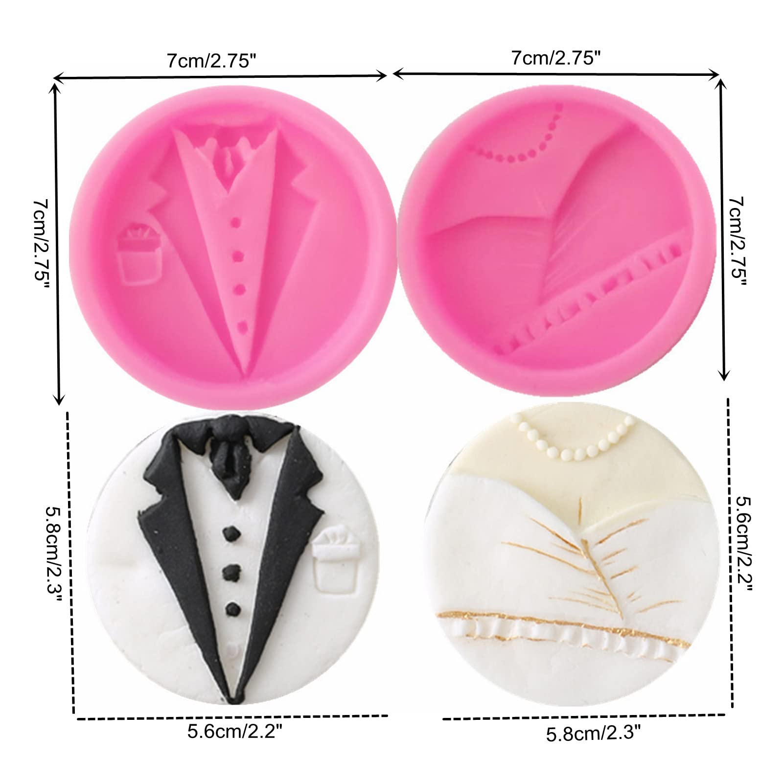 3Pcs Bride And Groom Fondant Mold Wedding Dress Tuxedo Silicone Mold For Wedding Party Cake Decorating Cupcake Topper Chocolate