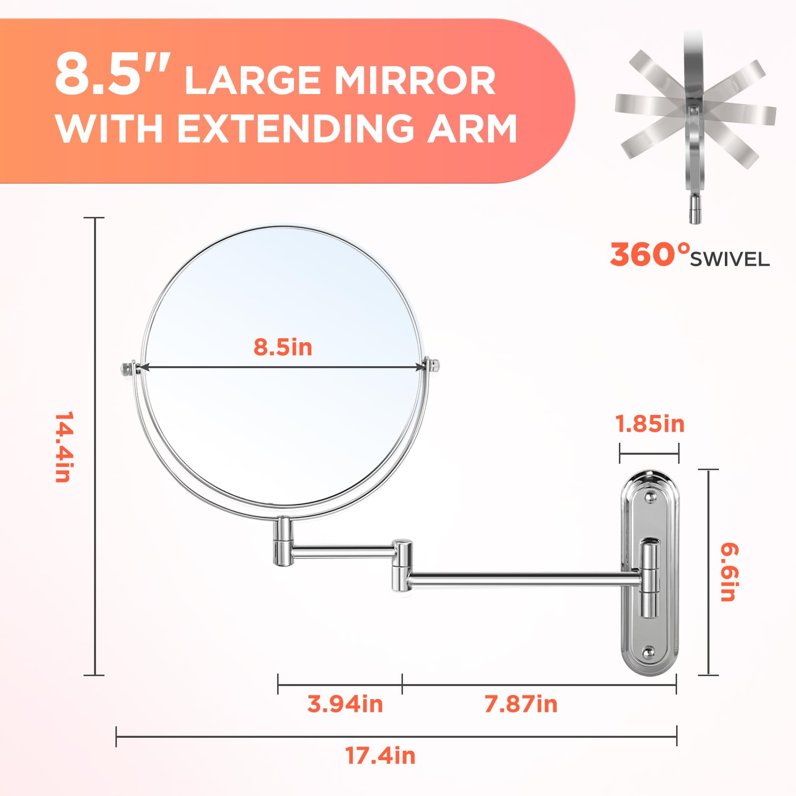 Vorremirr Wall Mounted Makeup Mirror - 8.5In Double Sided Makeup Mirror With Extended Arm,1X/15X Magnifying Mirror For Makeup Or