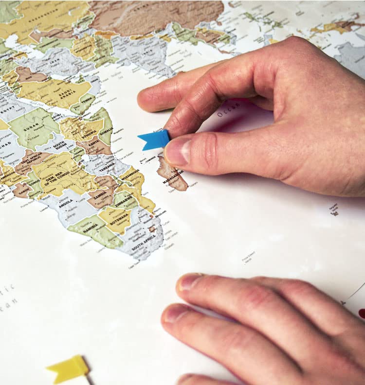Map Your Travels Push Pin World Map - Deluxe 33"x21" Wood Frame - Personalized Gift - Handmade in Minnesota