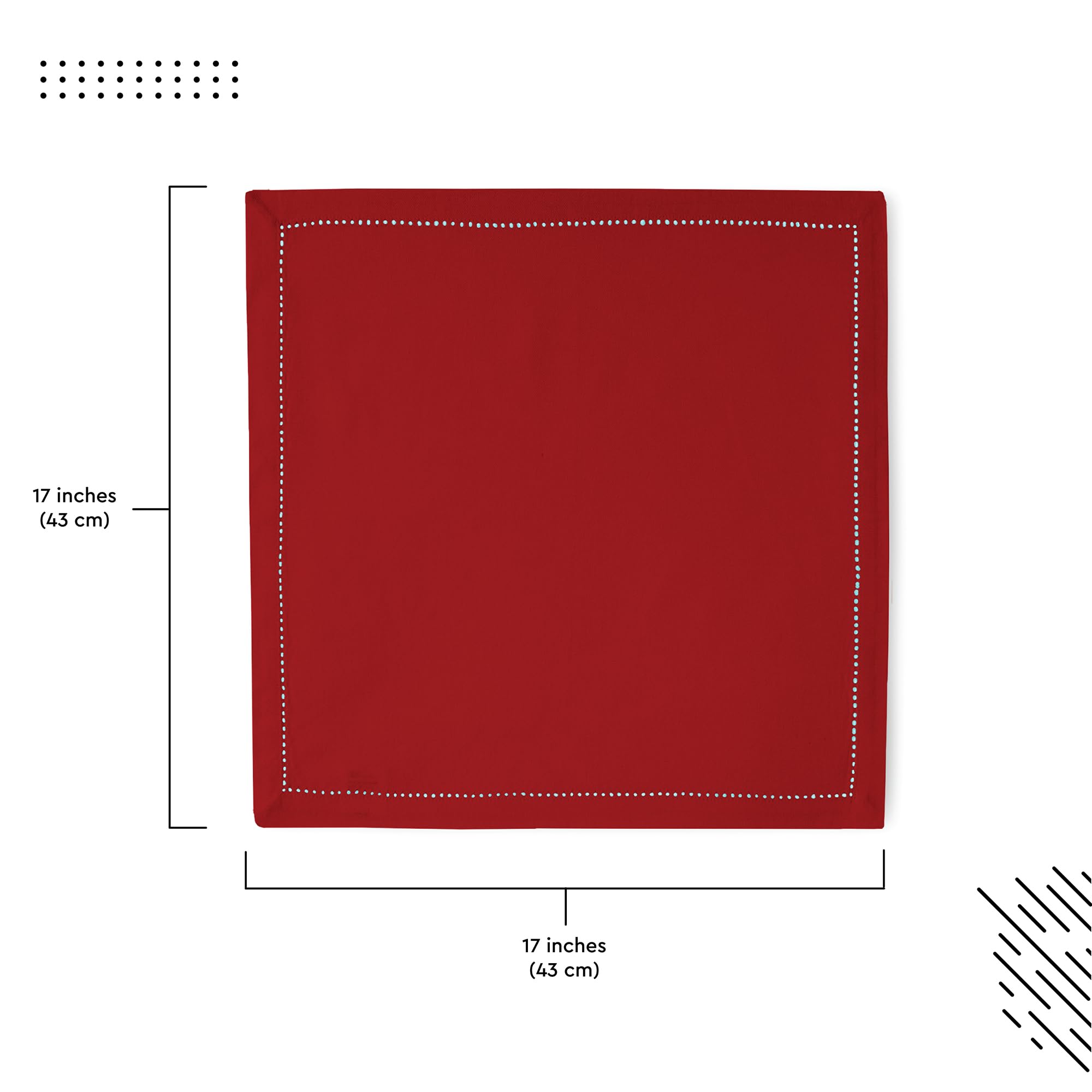 Encasa Xo Cloth Napkins Set Of 4 | Pure Cotton Hemstitched Design | Deep Red | Square 17''X17'' | Dining Table Napkins - Machine