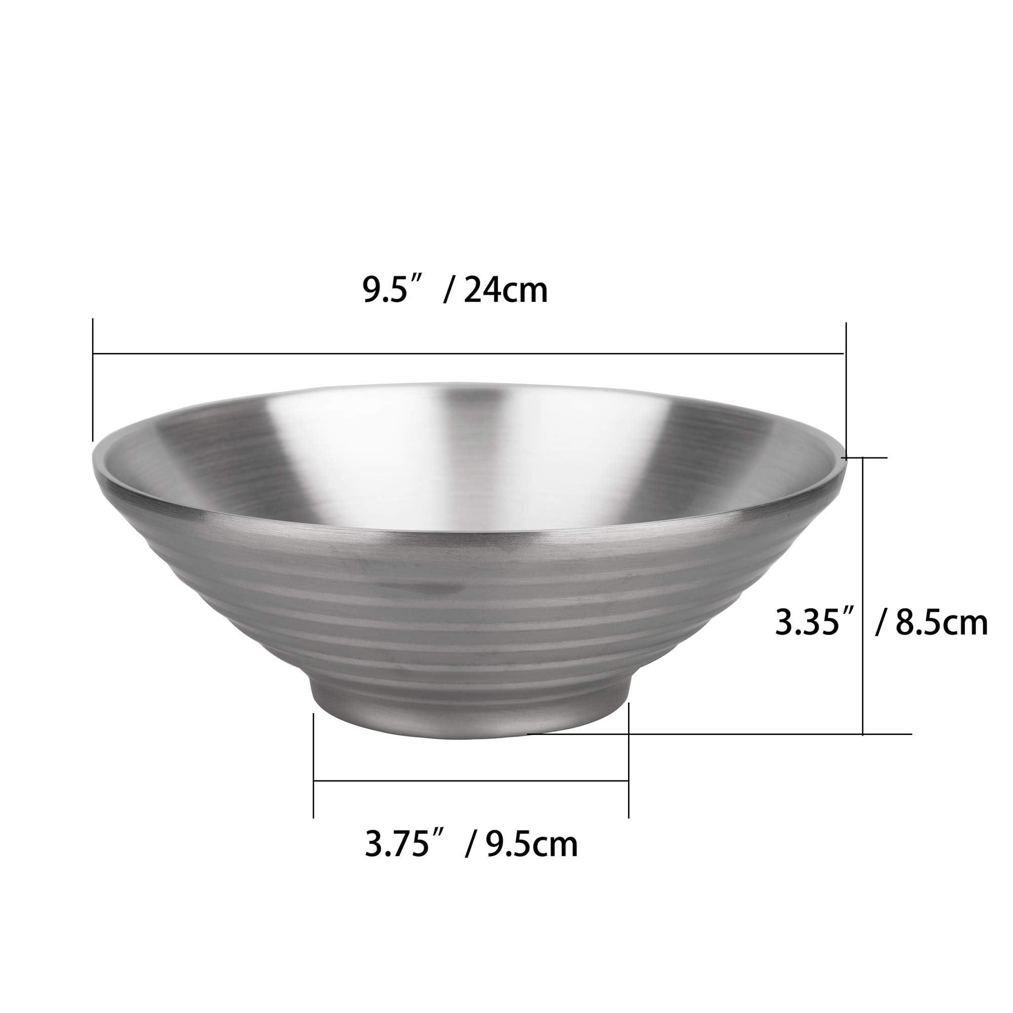 Imeea Soup Bowls Ramen Bowls Sus304 Stainless Steel Bowl Double Walled Serving Bowl For Udon Soba Pho 9.5-Inch (2-Piece)