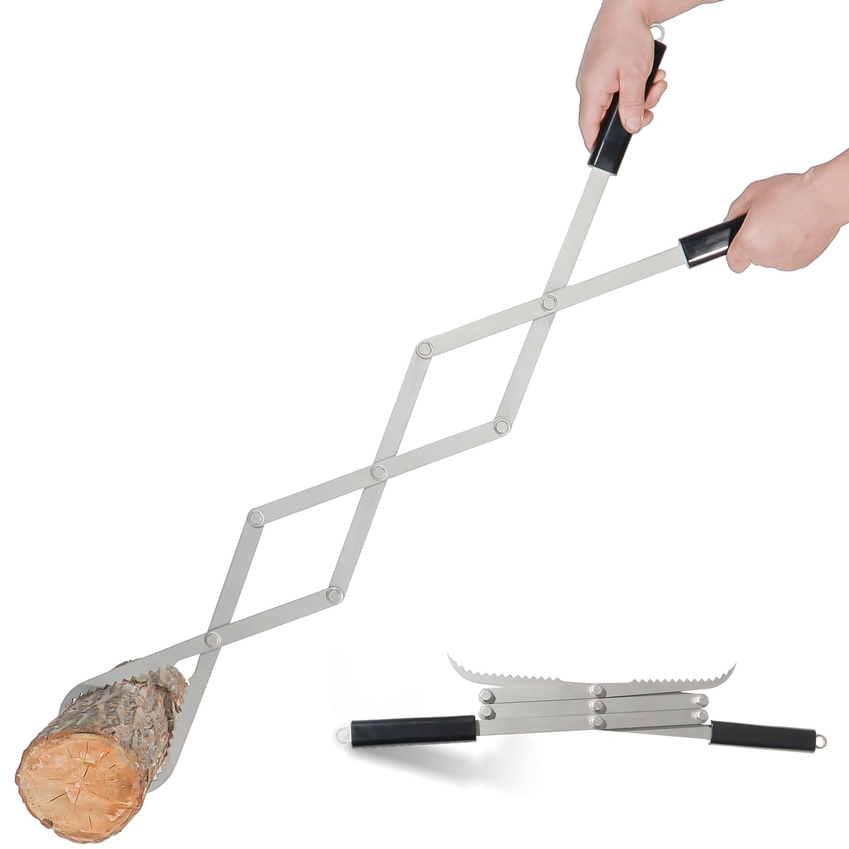 Fire Tongs Stainless Steel, 42In Heavy Duty Accordion Style Firewood Tongs Log Grabber For Fire Pit, Fireplace Campfire Bonfire,
