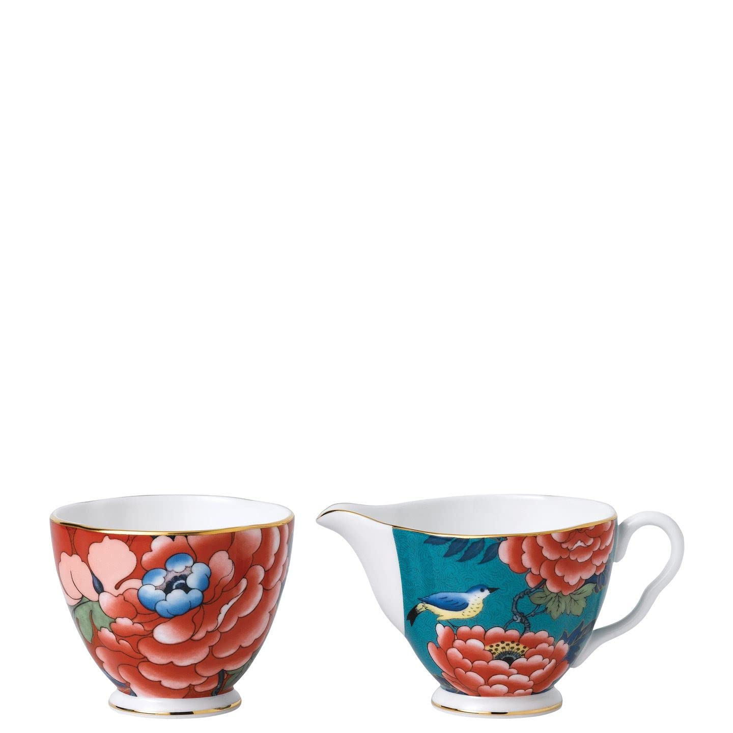 Wedgwood Paeonia Blush Cream & Sugar Set L/S (Green & Red)