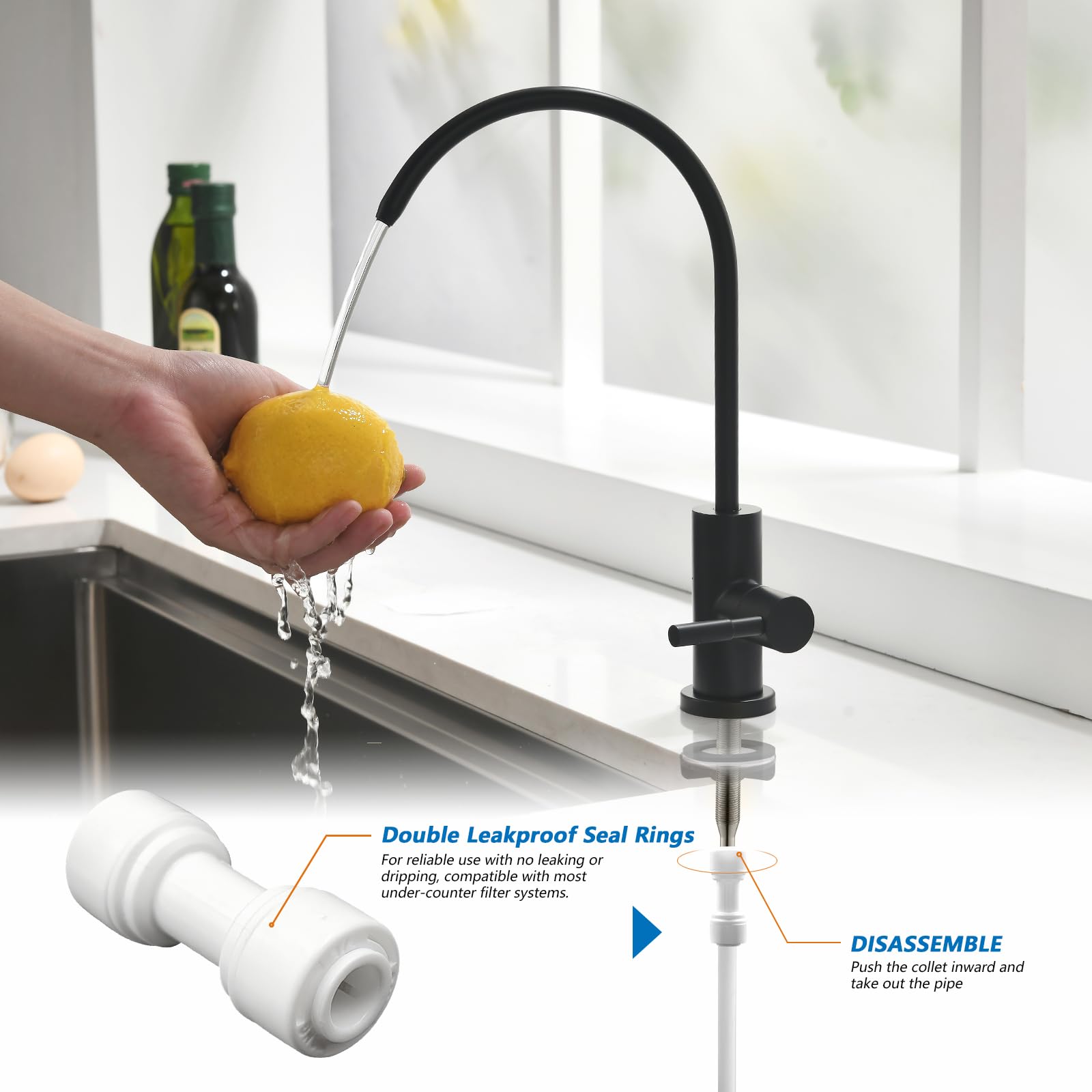 WEWE Reverse Osmosis Faucet, Matte Black Stainless Steel, 10.3'' Tall, Model A1003-07-07MB, Non Air Gap for Kitchen Sink