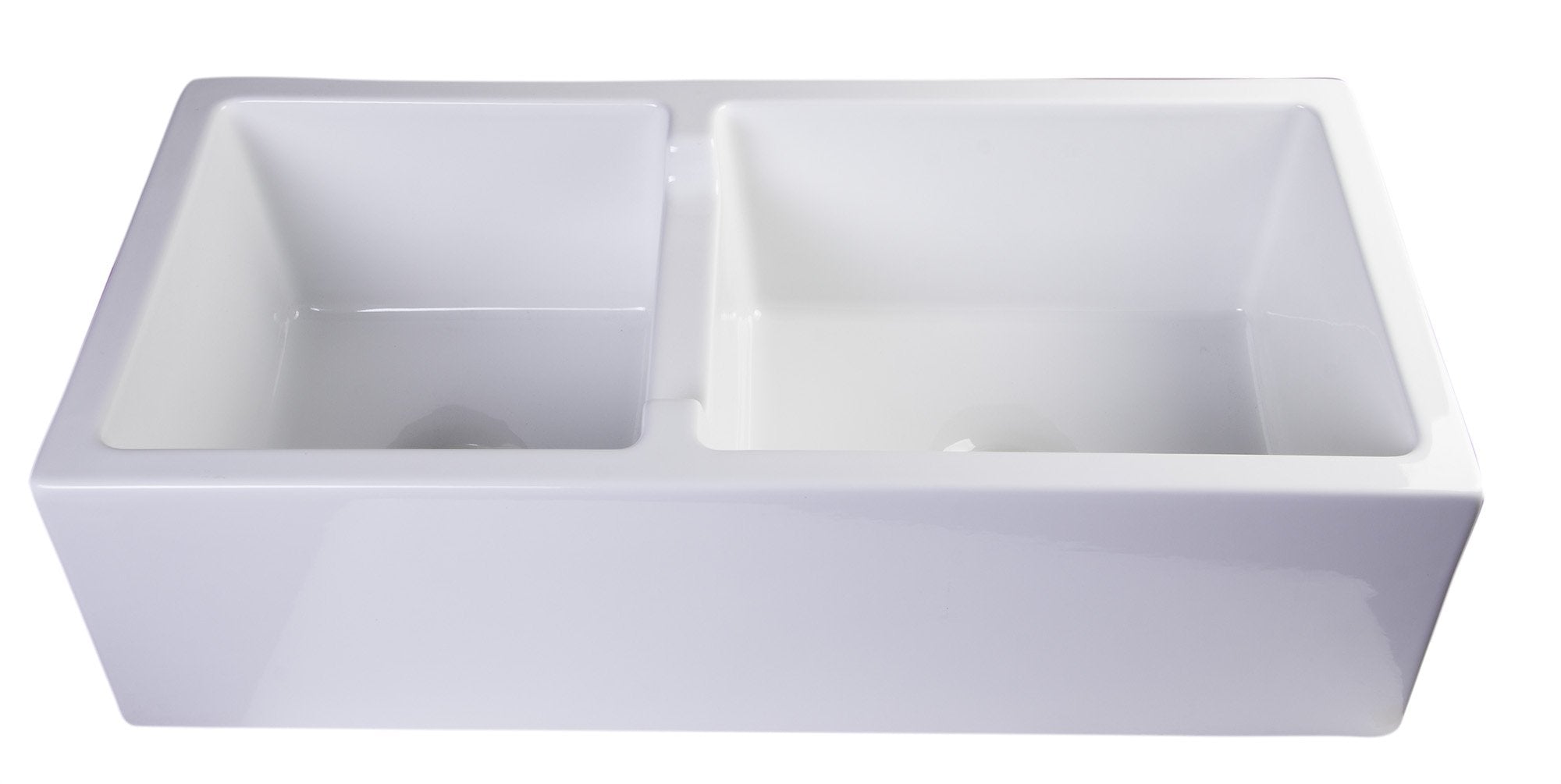 Alfi Brand Ab3618Db-W Smooth Thick Wall Fireclay Double Bowl Farm Sink, 36'', White