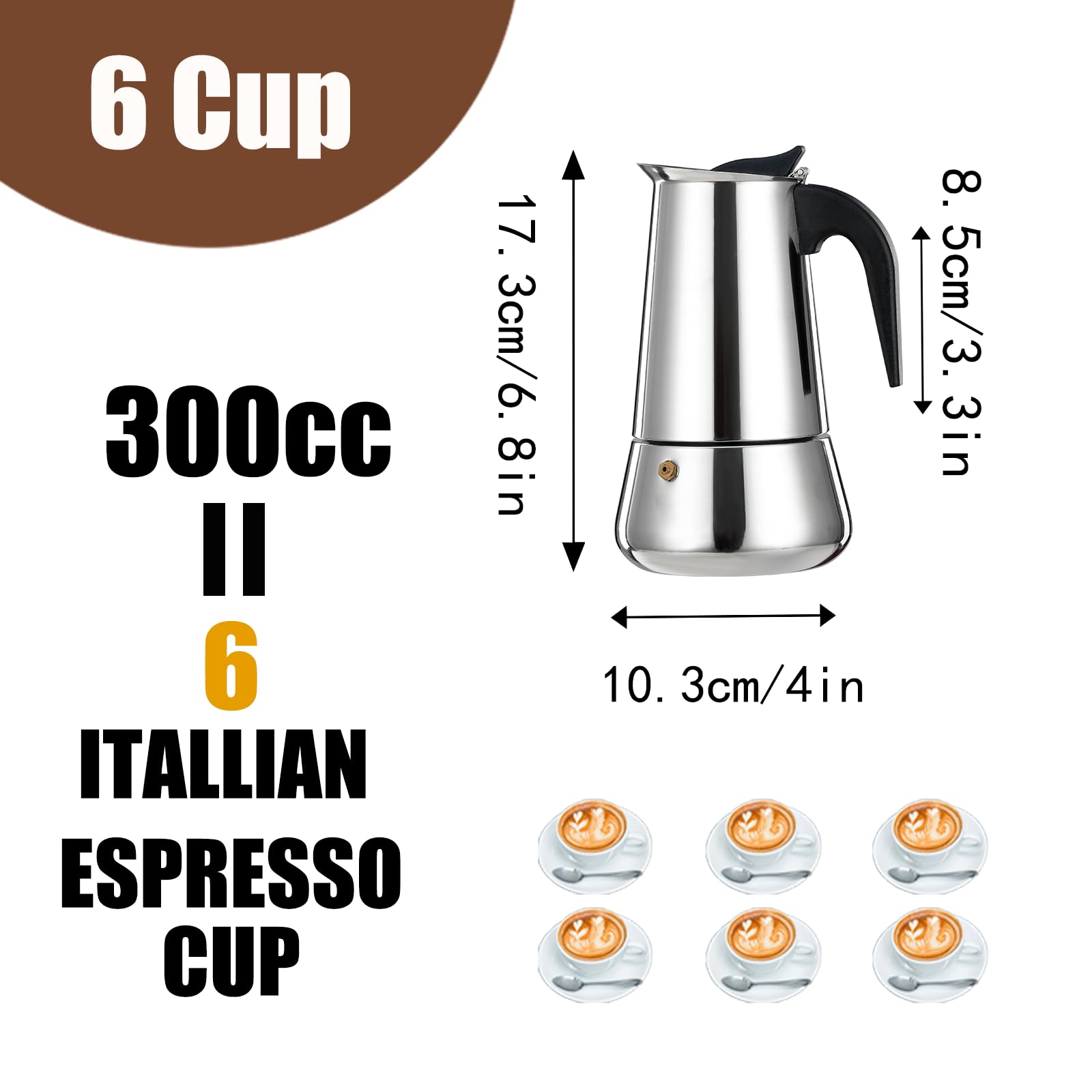 Ditosh 6 Cup 300 Ml 10 Oz Stovetop Espresso Maker Stainless Steel Moka Pot Espresso Maker Percolator Italian Coffee Maker Capabl