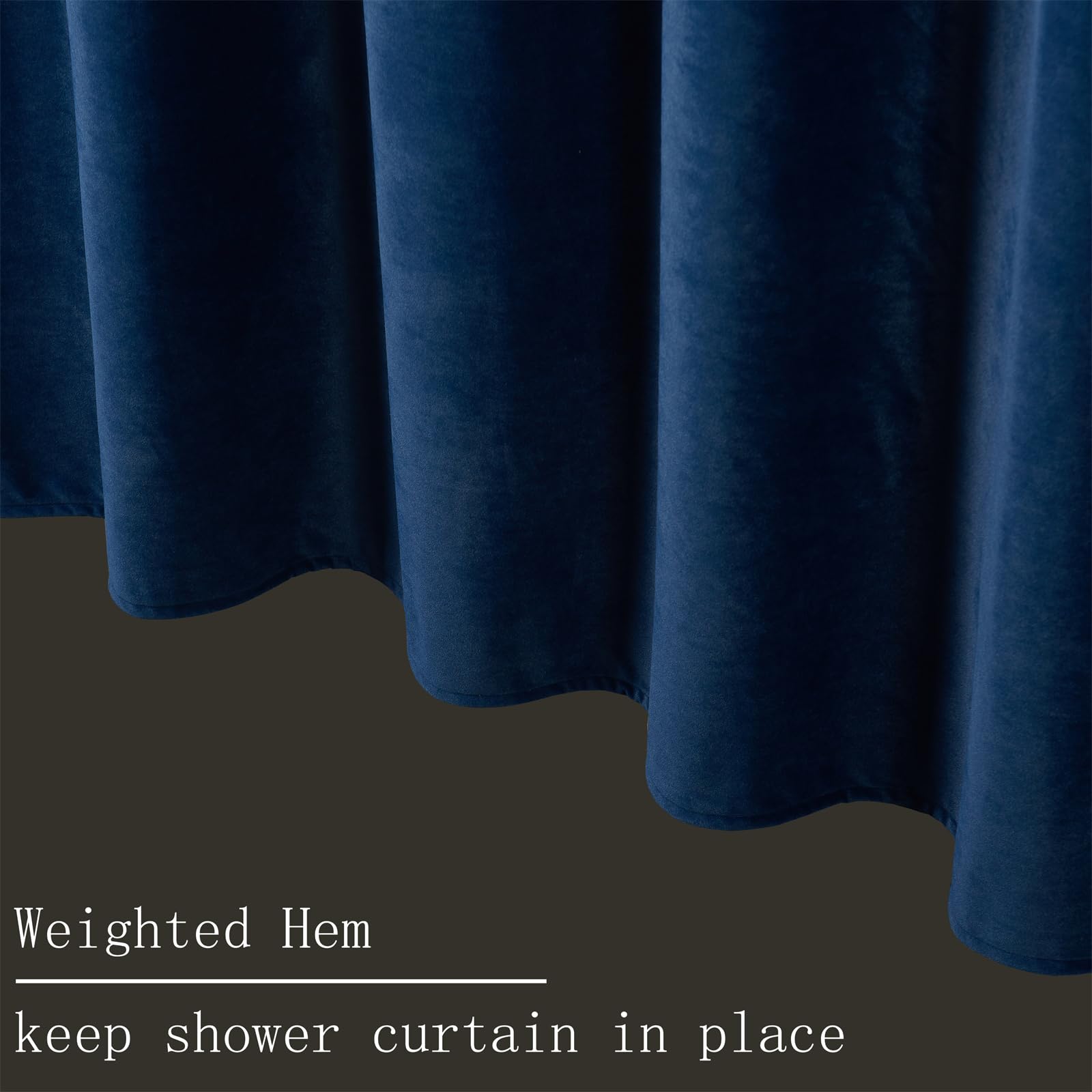Navy Blue Shower Curtains For Bathroom, Navy Blue Velevt Shower Curtain,Luxury 260 Gsm Heavy-Duty Fabric Curtain With Hooks, Was