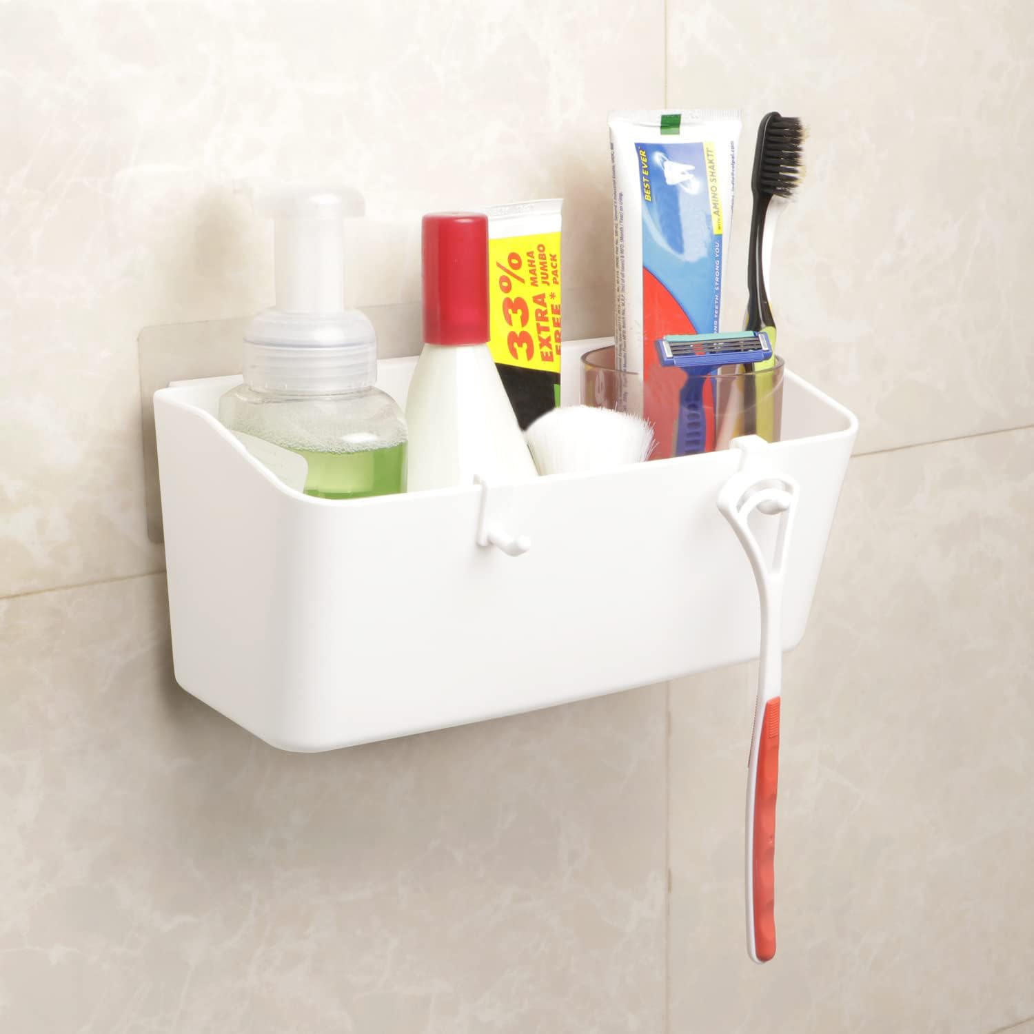 Hokipo Plastic Magic Sticker Series Self Adhesive Bathroom Shelves (White)