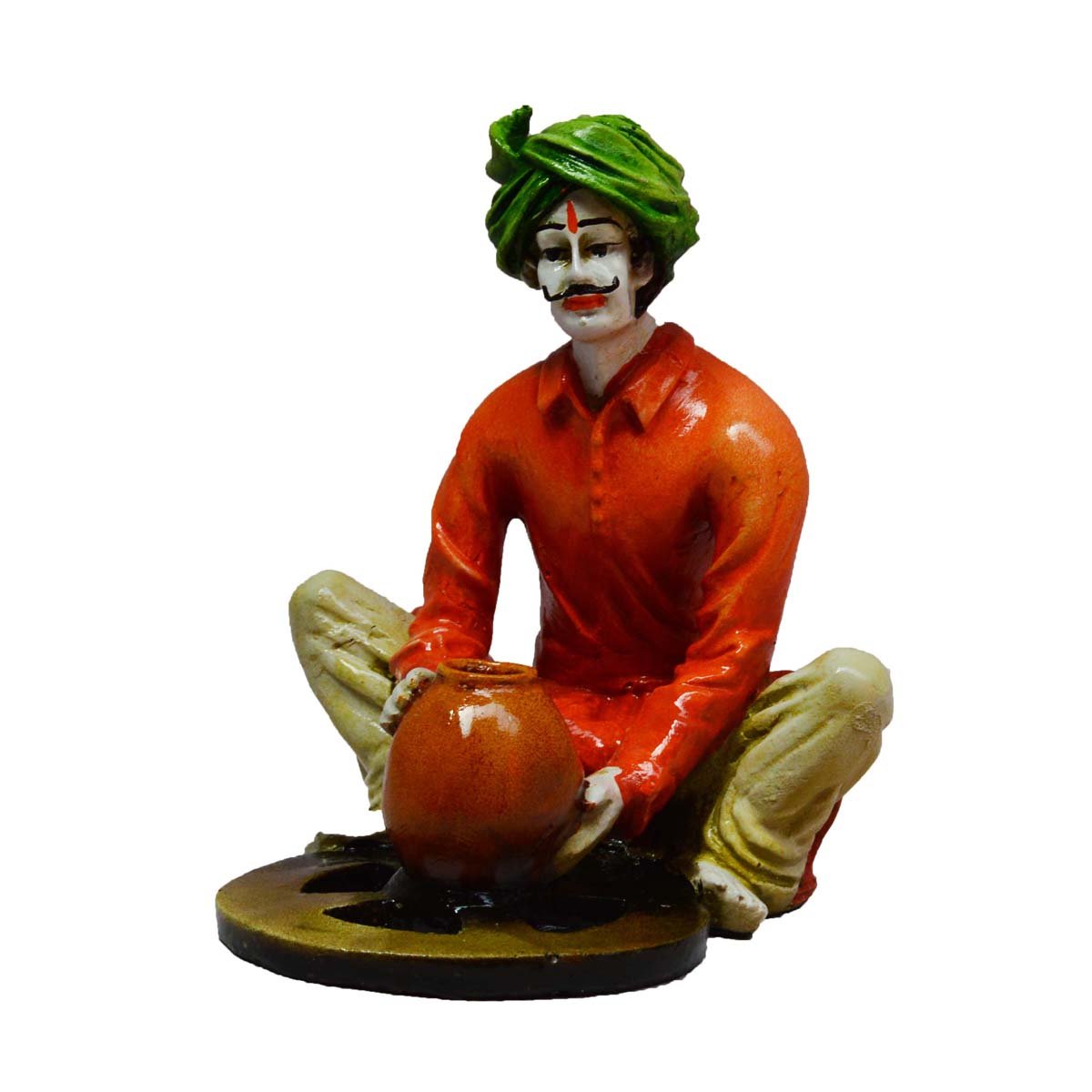 Ecraftindia Rajasthani Craftmen Statue Making Pot (Lxwxh - 4Inx5Inx6In)