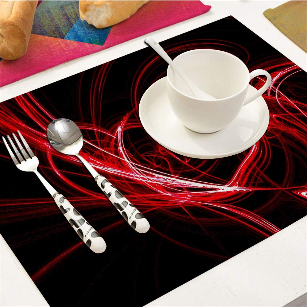 Red Circle Placemats Set Of 4, Abstract Red Circles Lines Black Placemats Heat Resistant For Dining Table Non-Slip 18X12 Inches