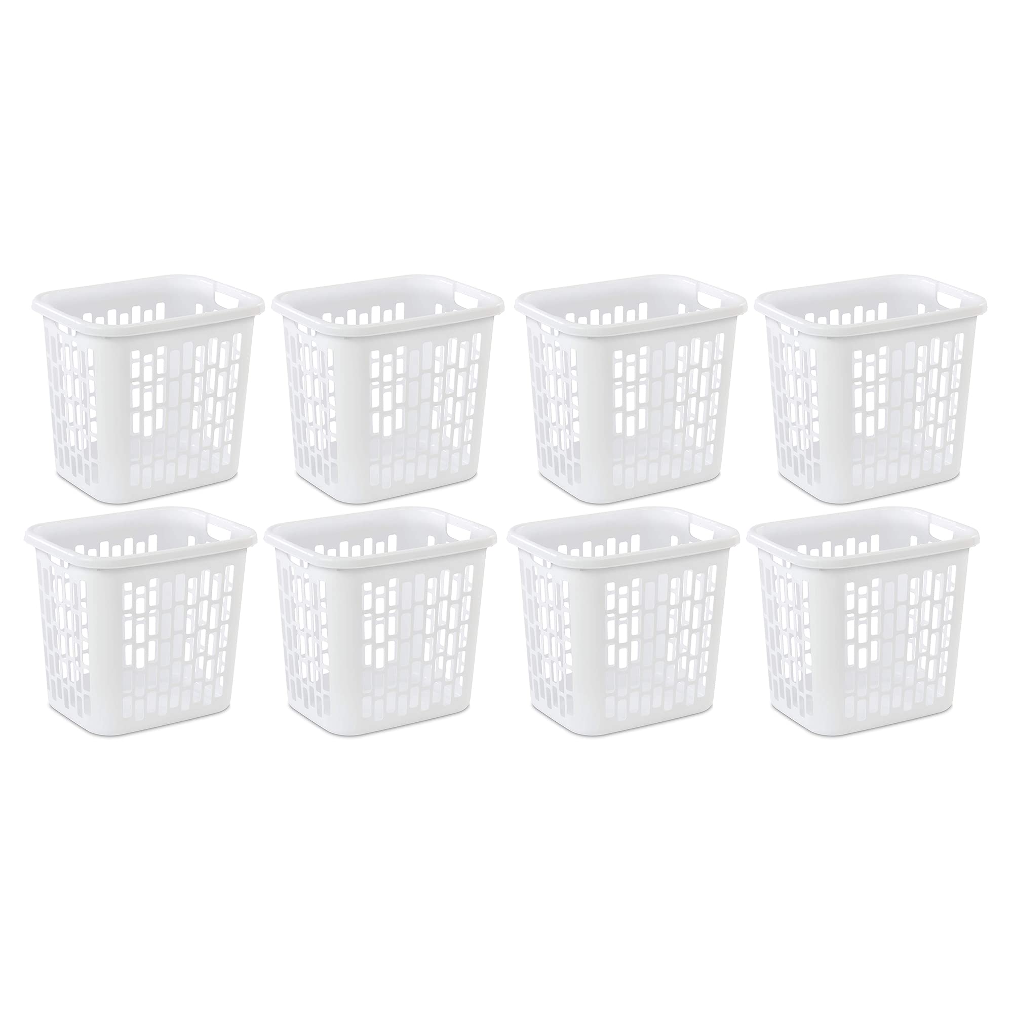 Sterilite Ultra Easy Carry Plastic Dirty Clothes Laundry Basket Hamper With Integrated Handles And Ventilation Holes, White (8 P