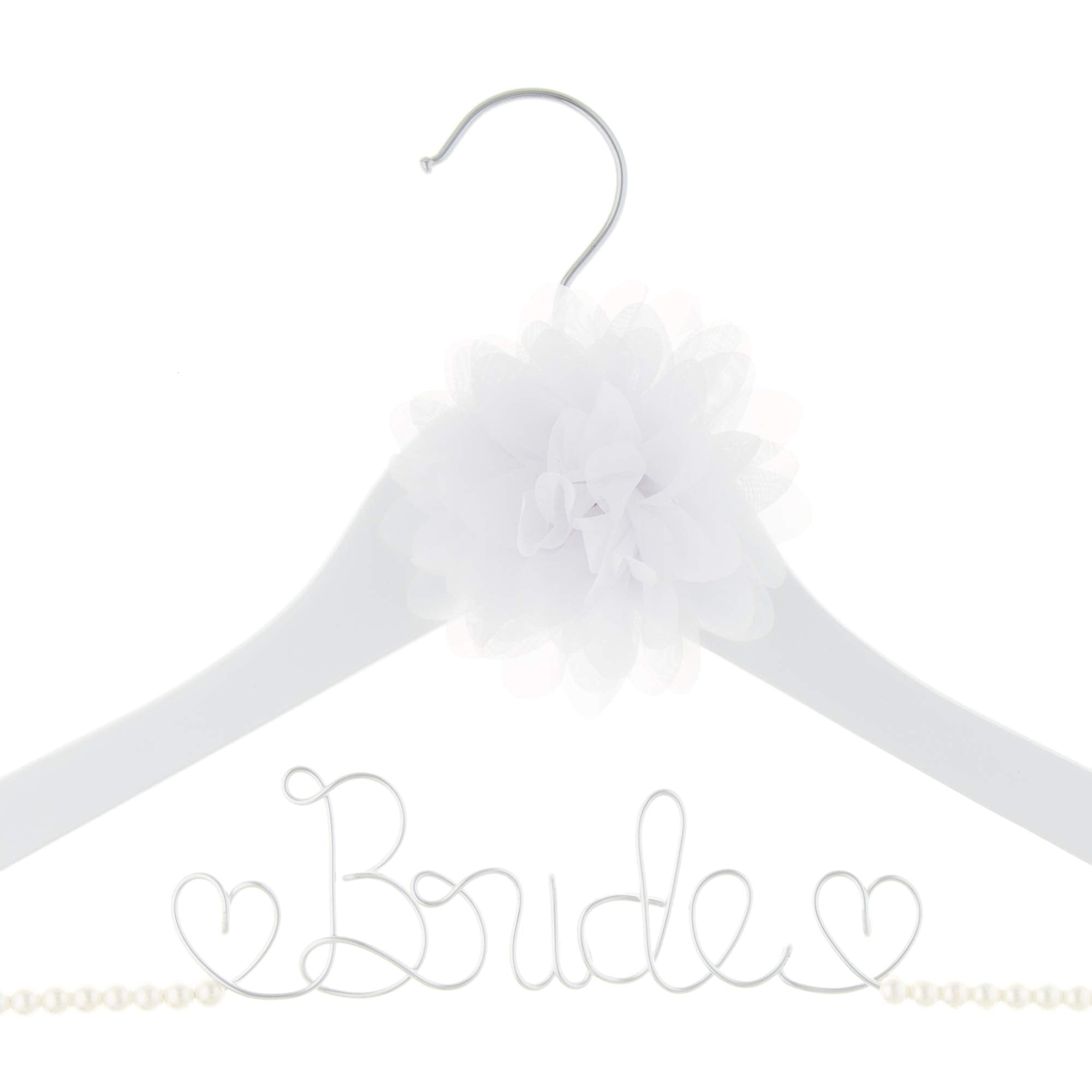 Ella Celebration Bride to Be Wedding Dress Hanger Wooden and Wire Hangers for Brides Gowns  Dresses (White with Pearl Strand and Flower)