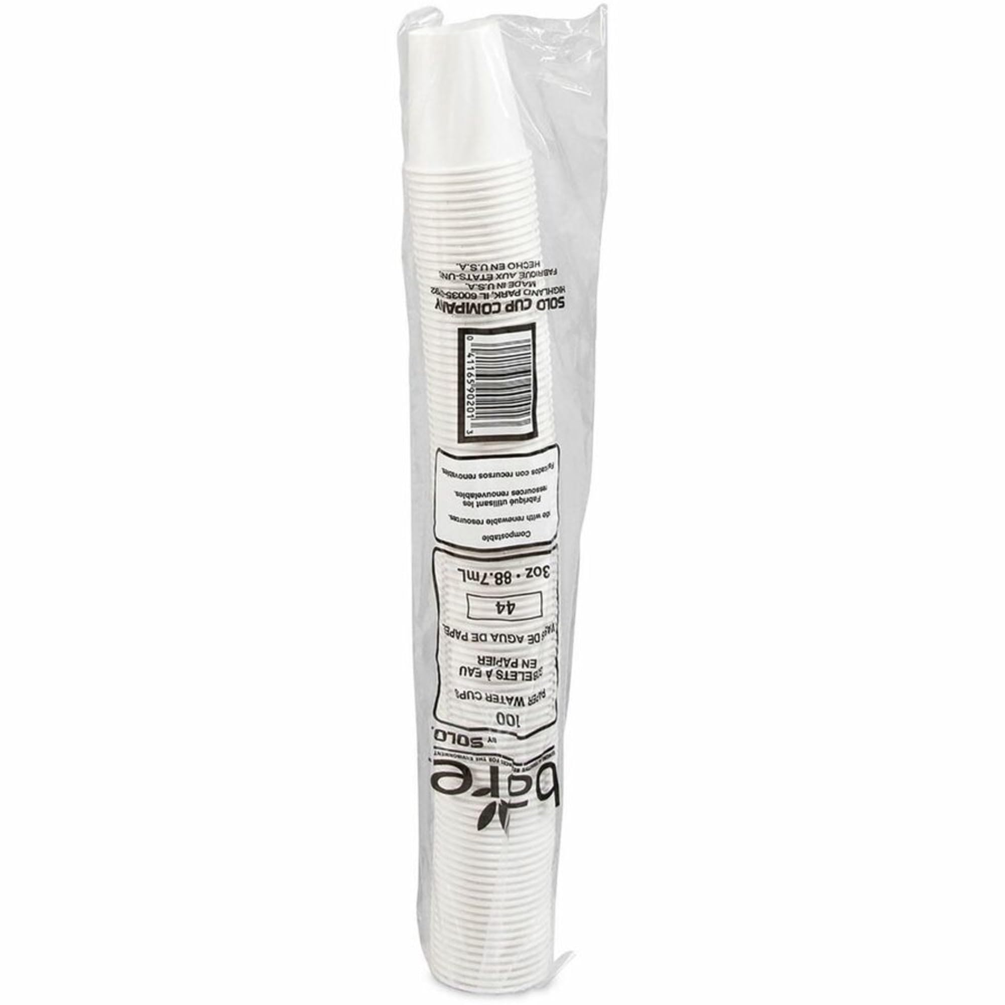 Solo Cup Treated Paper Water Cups - 3 Fl Oz - 100 / Pack - White - Paper - Water