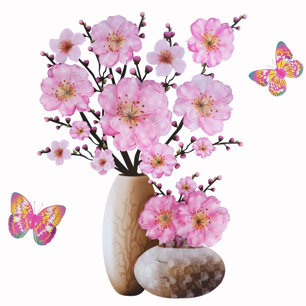 Supzone 3D Vase Wall Stickers Stereo Flower Wall Decal DIY Pink Superposition Floral Wall Decor Removable Waterproof Wall Art fo
